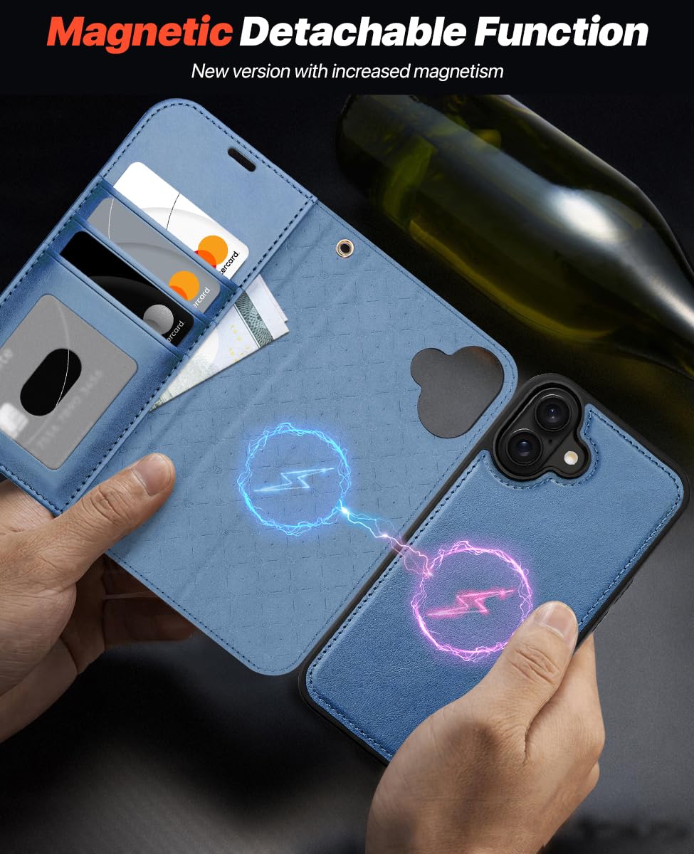 Ocase For Iphone 16 Case Detachable Wallet Case With Card Holder, [2 In 1] Pu Leather Flip Folio Case With Rfid Blocking Stand W