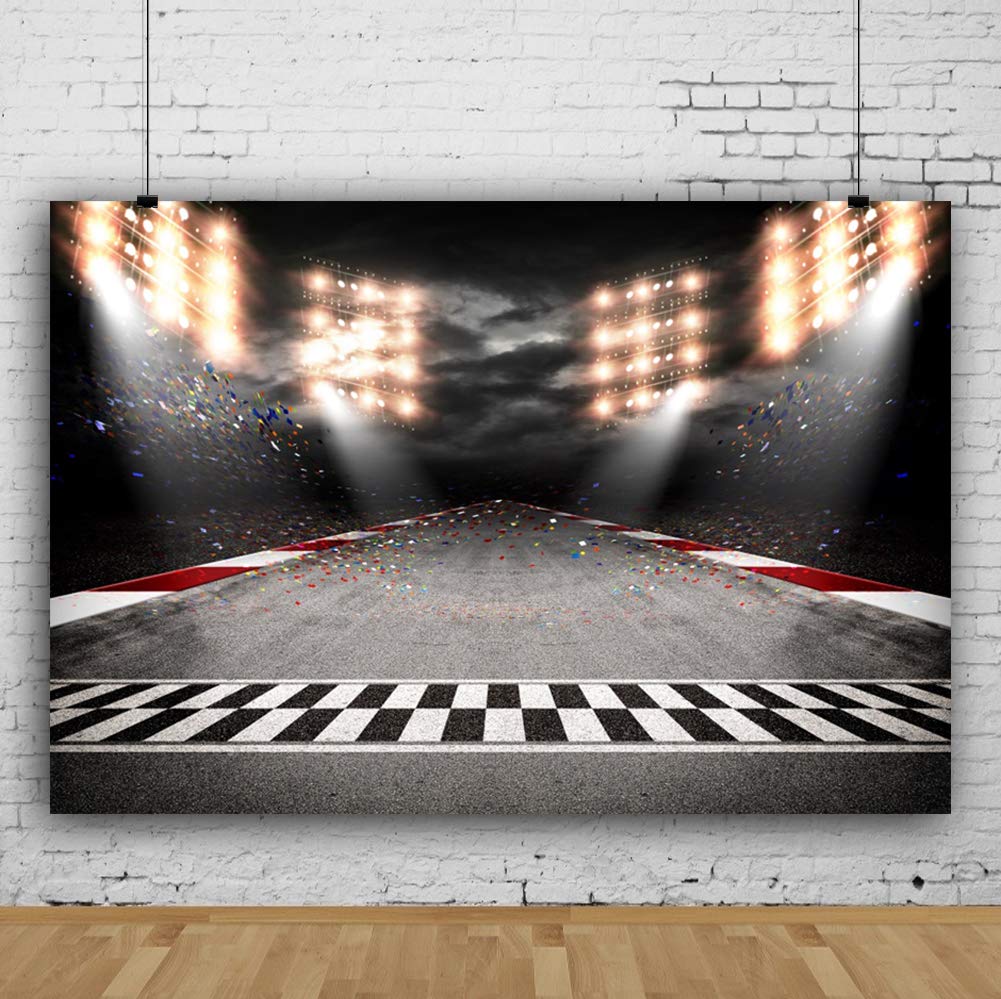Csfoto 7X5Ft Finish Line Race Track Backdrops Car Racing Backgrounds Hot Wheels Photo Backdrop Racer Sport Backdrop Bleachers Mo