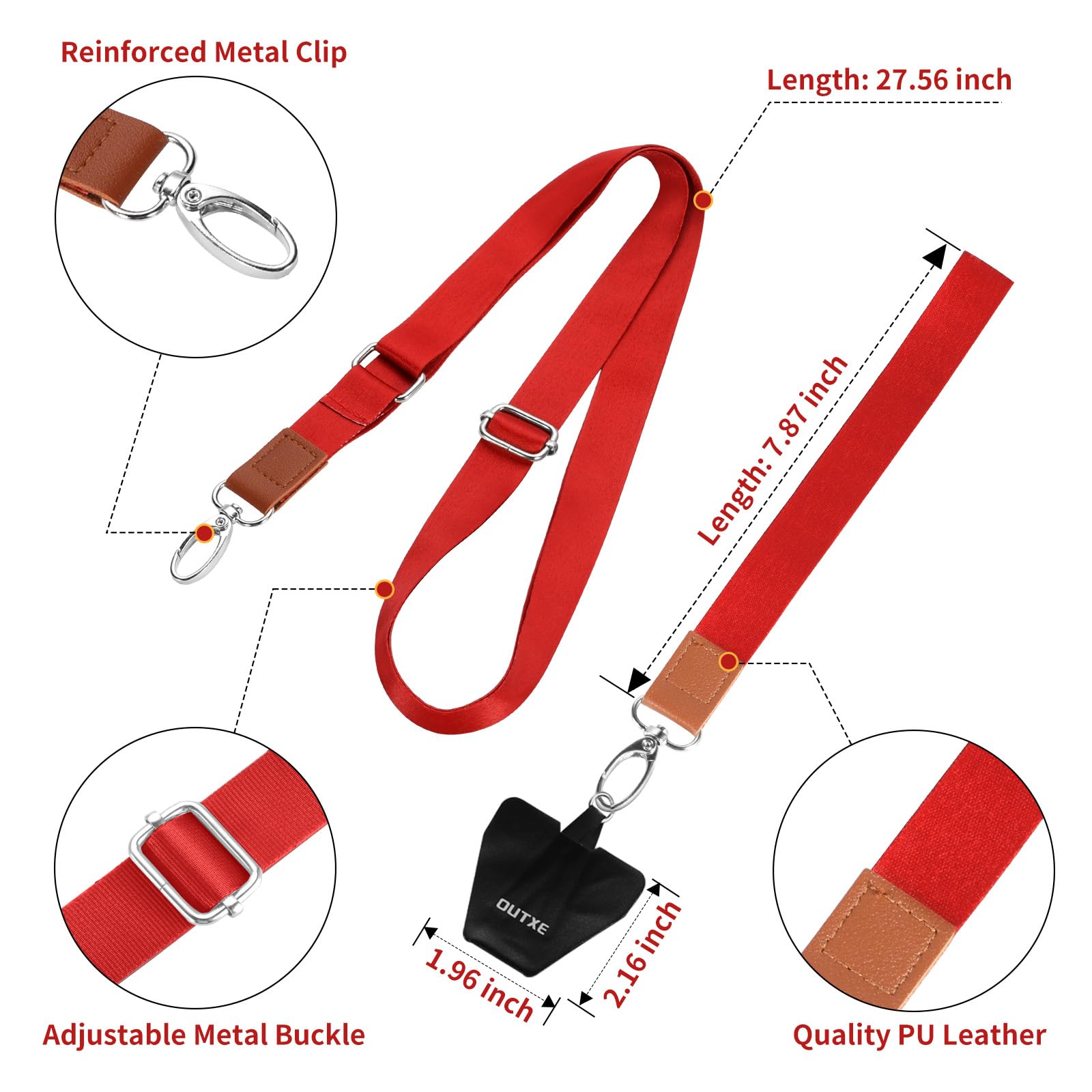 Outxe Phone Lanyard   4   Pads, 1   Adjustable Neck Strap, 1   Wrist Strap, Nylon Phone Lanyard Compatible With All Smartphone H