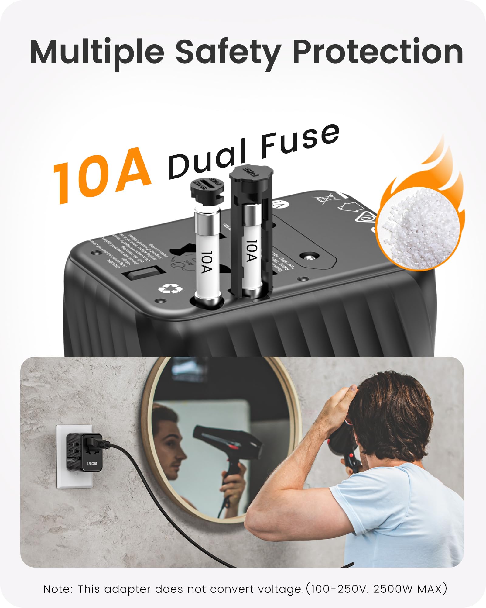 Lencent Universal Travel Power Adapter, International Ac Plug Adaptor With 5.6A 3 Usb C 2 Usb A Ports Wall Charger Worldwide Tra