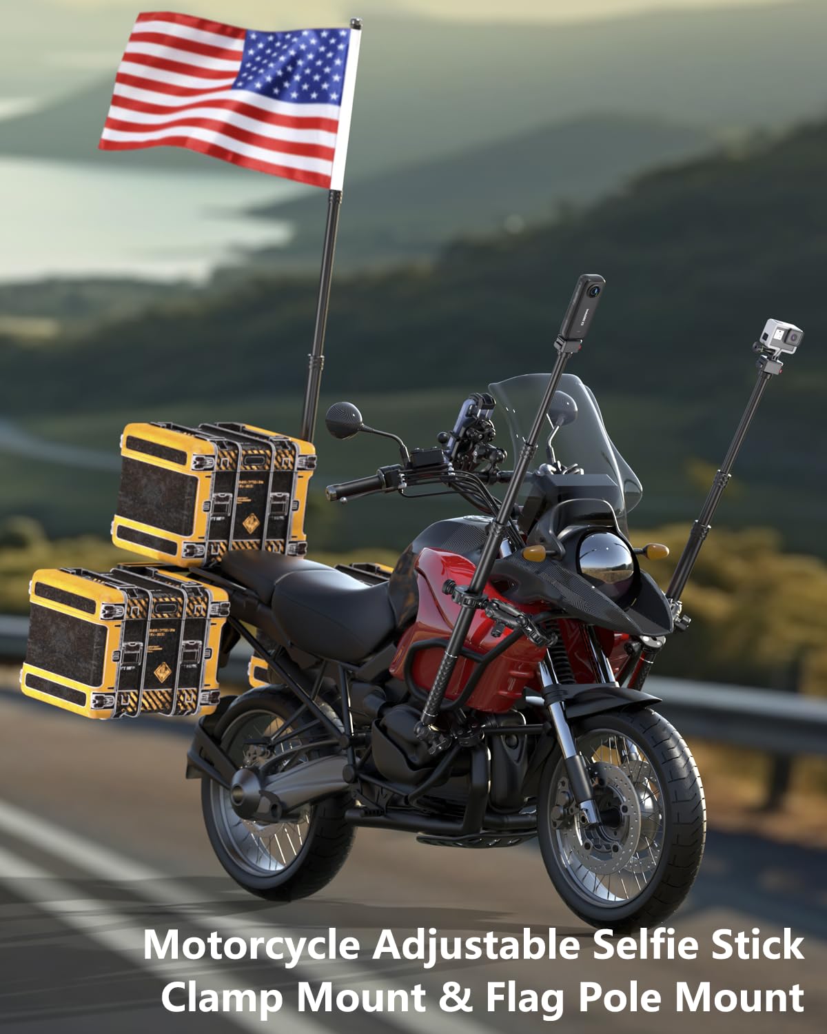 Motorcycle Action Camera Mount Kit For Gopro & Insta360, Aluminum Alloy Selfie Stick With Anti Theft Mounting Base, 360 Rotating