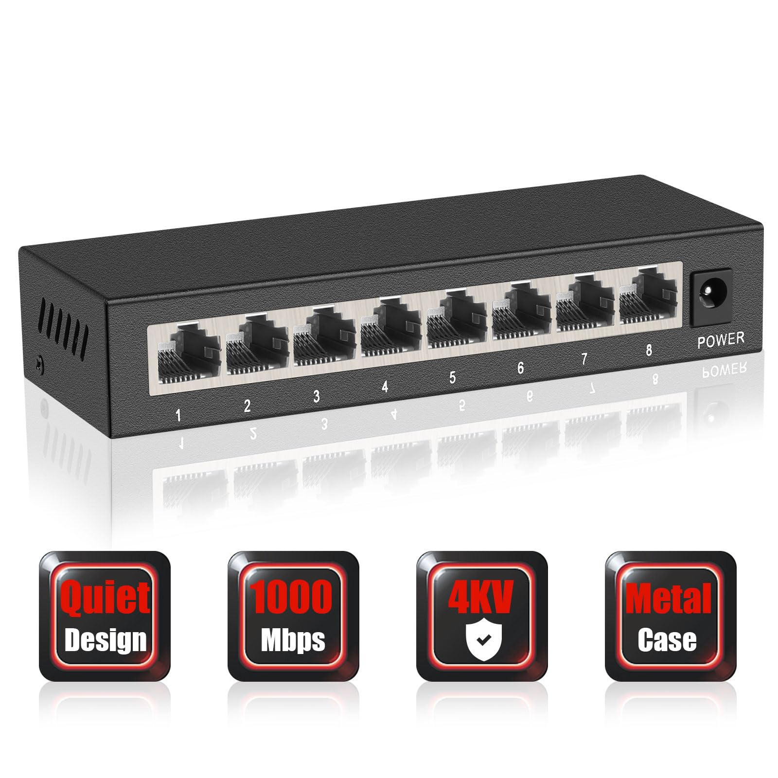 Ienron 8 Ports Gigabit Ethernet Switch,Unmanaged Network Switch With Metal Case, | Plug & Play | Fanless&Shielded Ports | Traffi