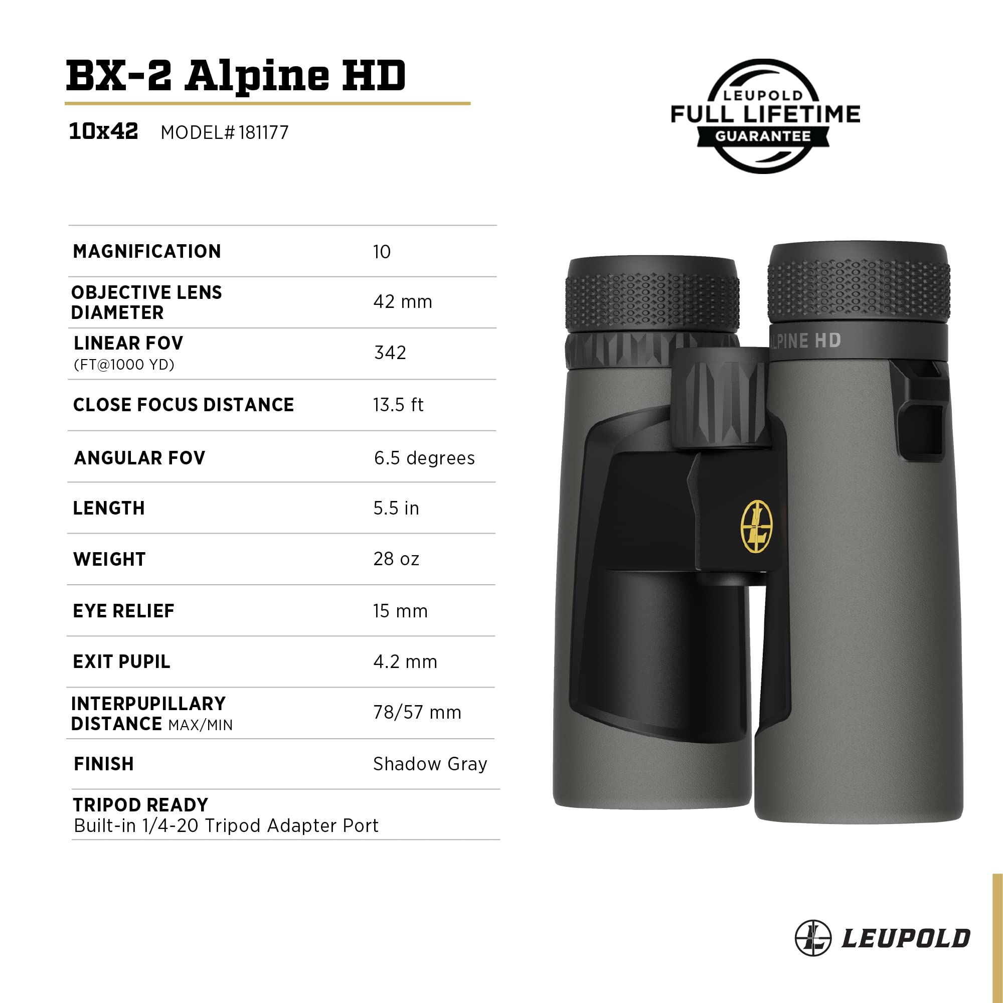 Leupold Bx-2 Alpine Hd Binoculars, 10X42Mm (181177)