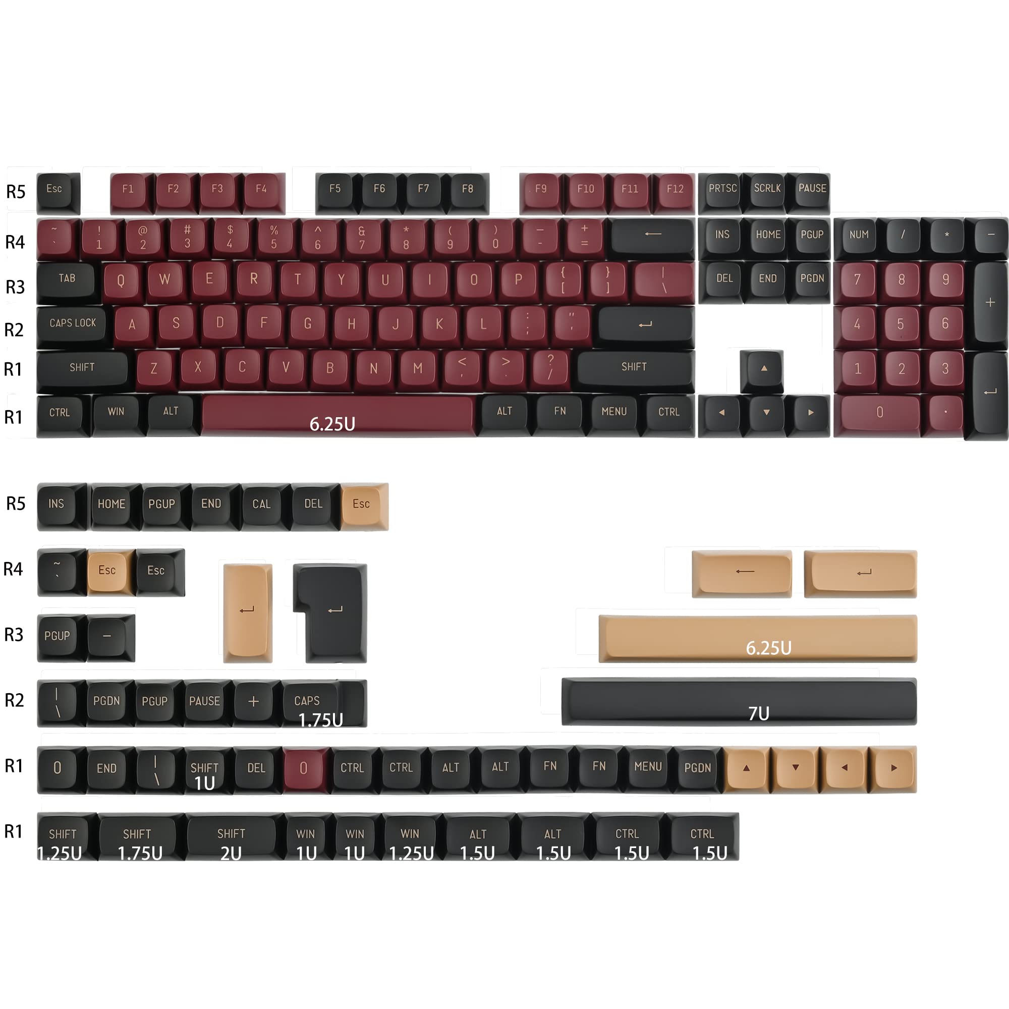 Fogruaden Pbt Red Samurai Keycaps, 160 Keycap Set Double Shot Keycaps, Csa Profile, Custom Keycaps For Cherry Gateron Mx Switche