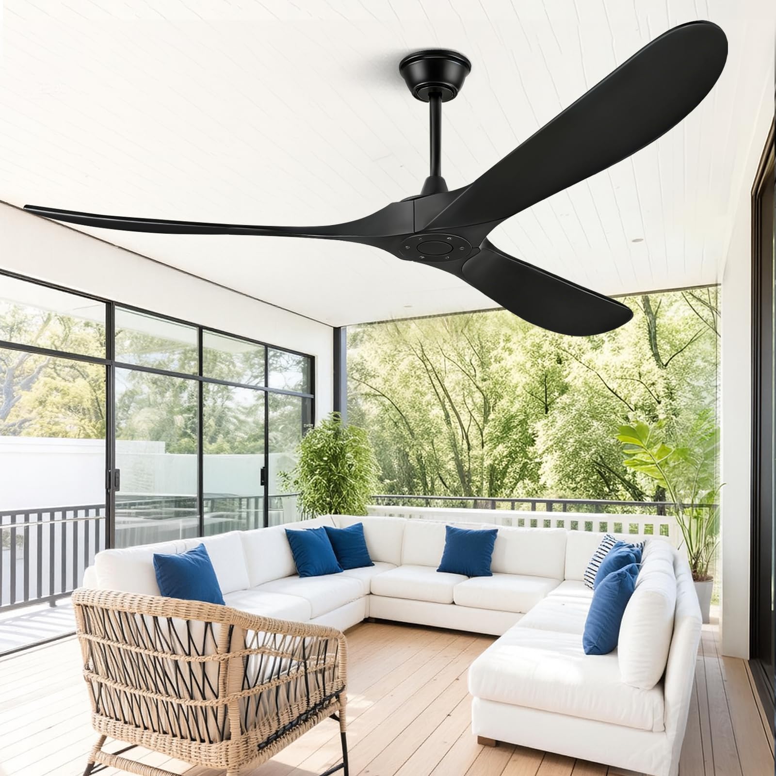 Boosant 72 Outdoor Ceiling Fans For Patios, Matte Black Ceiling Fans Without Lights, 3 Blades Wood Ceiling Fan With No Light By