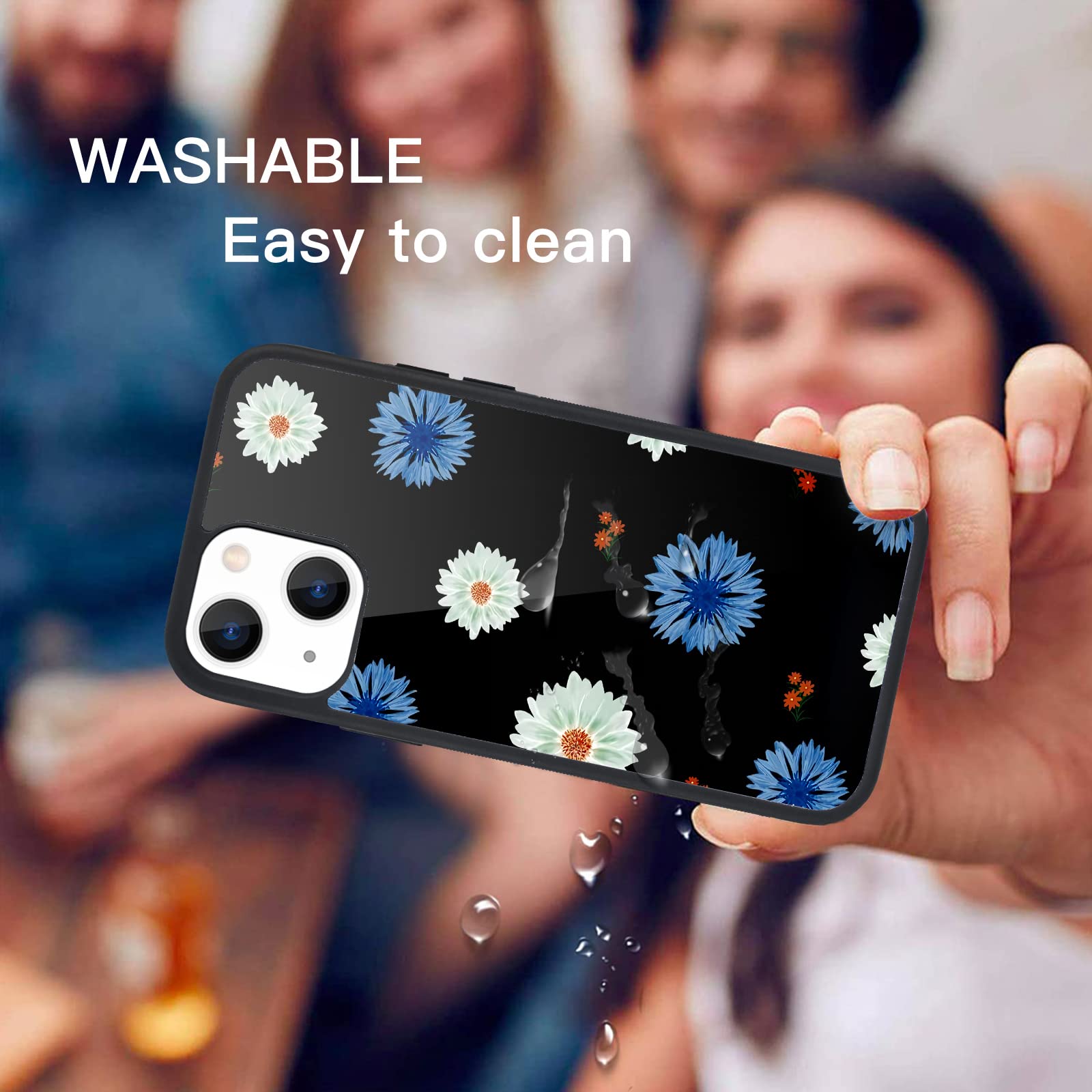 Maycari Compatible With Iphone 13 Case For Children Women Blue White Daisy Flower Design, Hard Back With Aesthetic Floral Patter