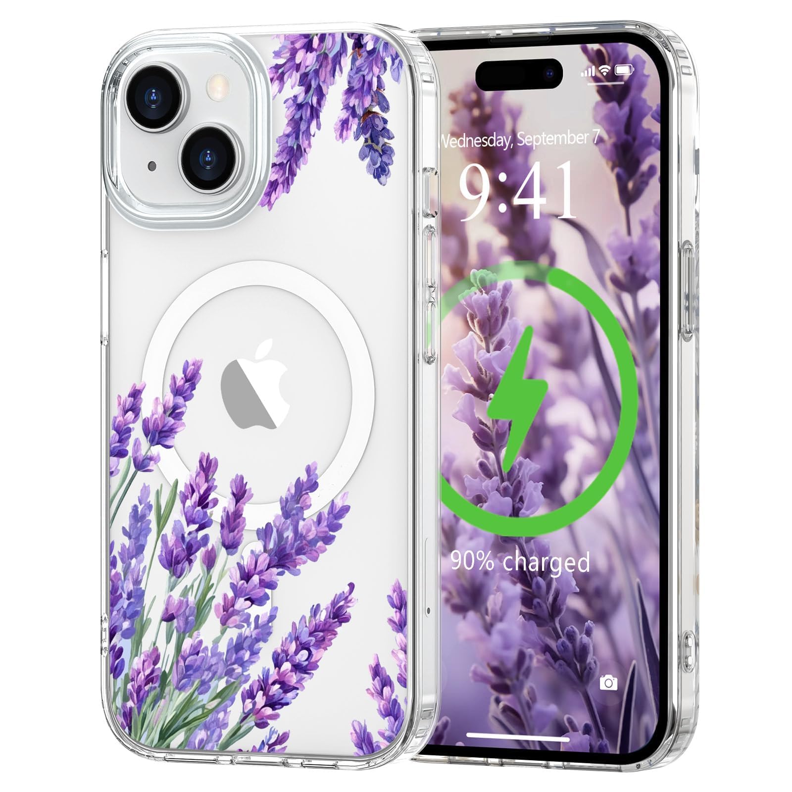 L-FADNUT for iPhone 15 Case [Compatible with Magsafe], Cute Flower Girls Women Clear Case Silicone Shockproof Protective Cover w