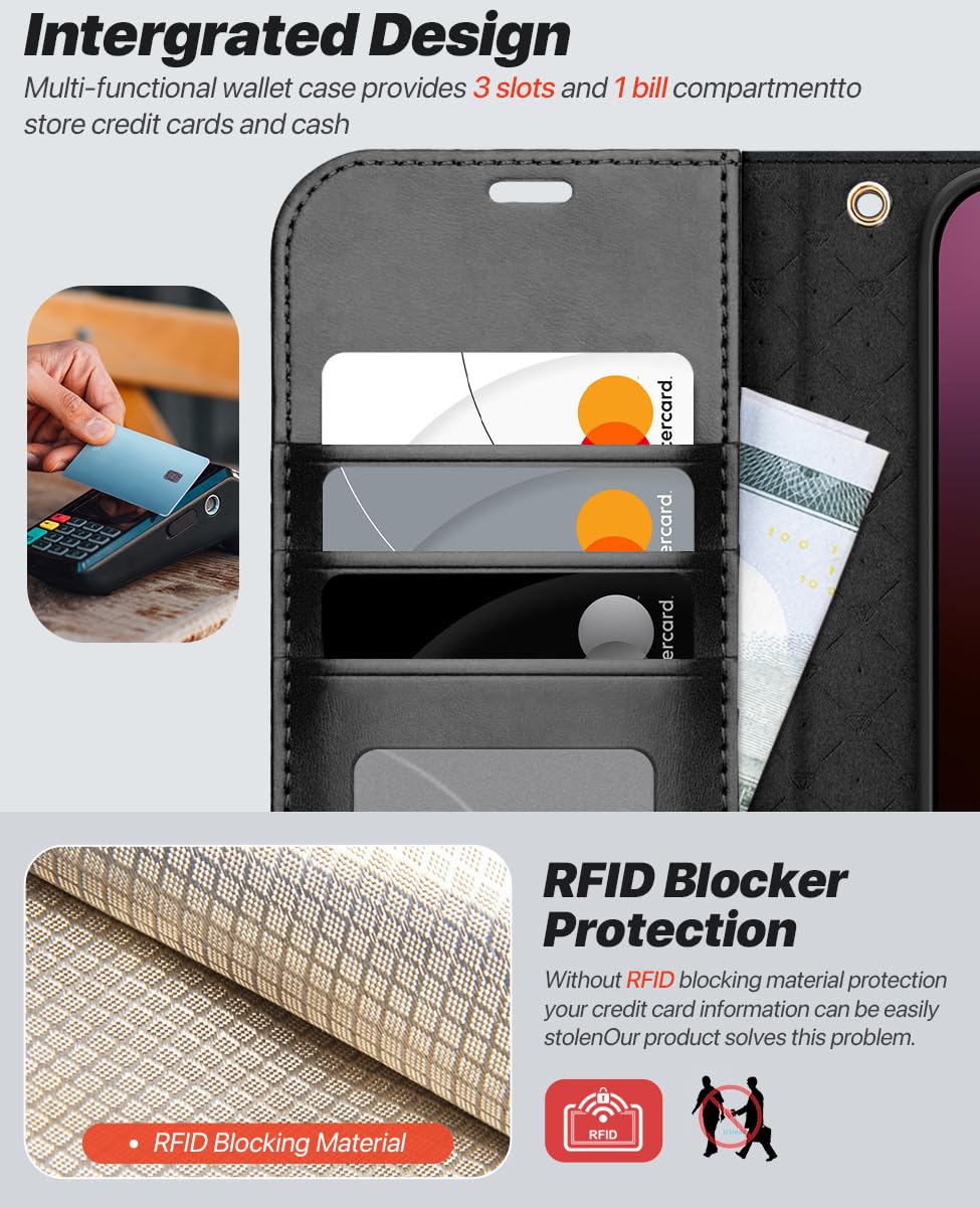 Ocase For Iphone 16 Pro Case Detachable Wallet Case With Card Holder, [2 In 1] Pu Leather Flip Folio Case With Rfid Blocking Sta