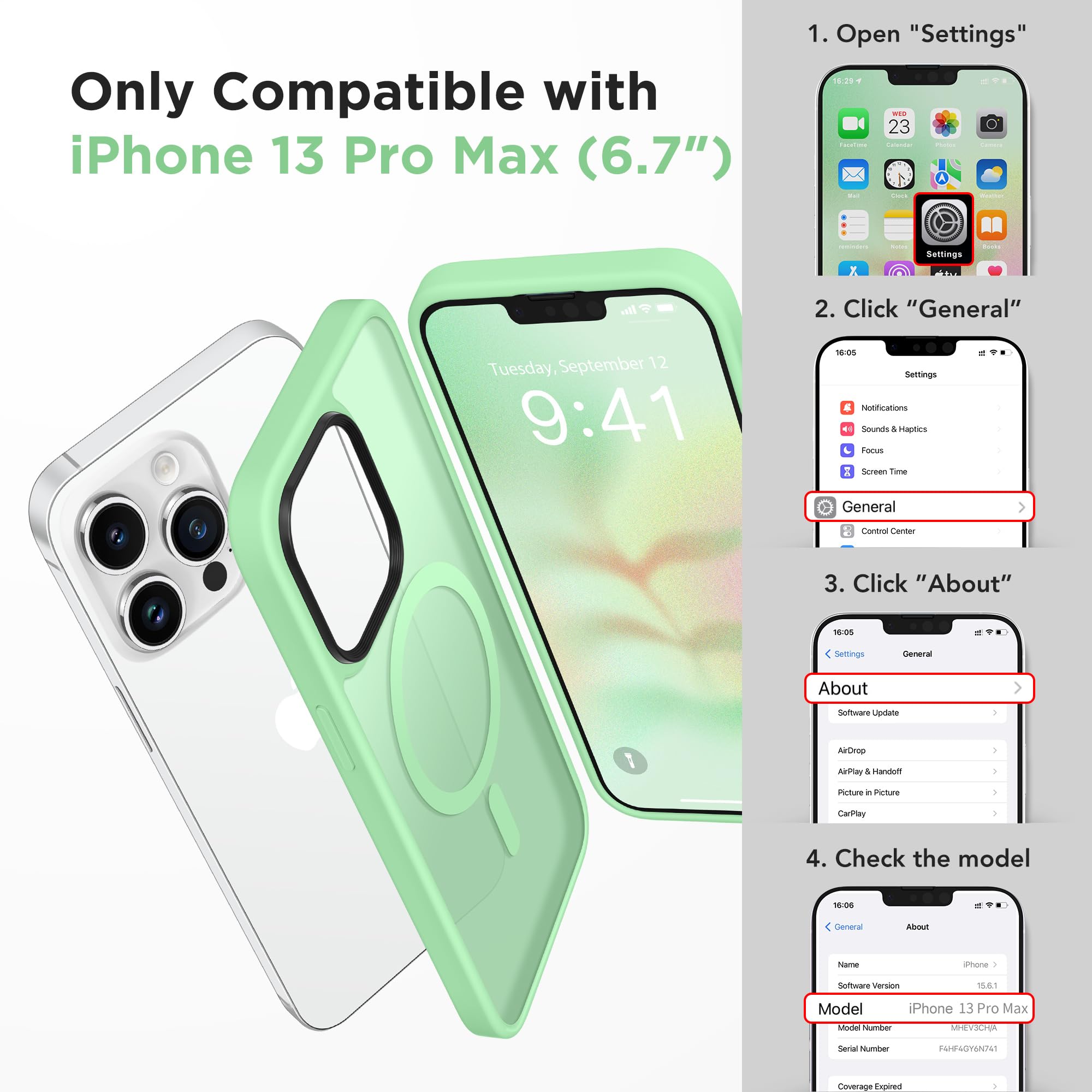 Gonez Magnetic For Iphone 13 Pro Max Case,Compatible With Magsafe,[2 Screen Protector & 2 Camera Cover][Anti Fingerprint] Slim T