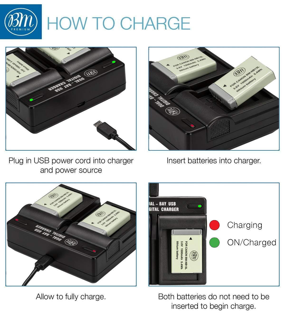 BM 2 Pack of NB 13L Batteries and Dual Battery Charger for Canon PowerShot SX740 HS, G1 X Mark III, G5 X, G5 X Mark II, G7 X, G7 X Mark II, G7 X Mark III, G9 X, G9 X Mark II, SX620 HS, SX720 HS Camera