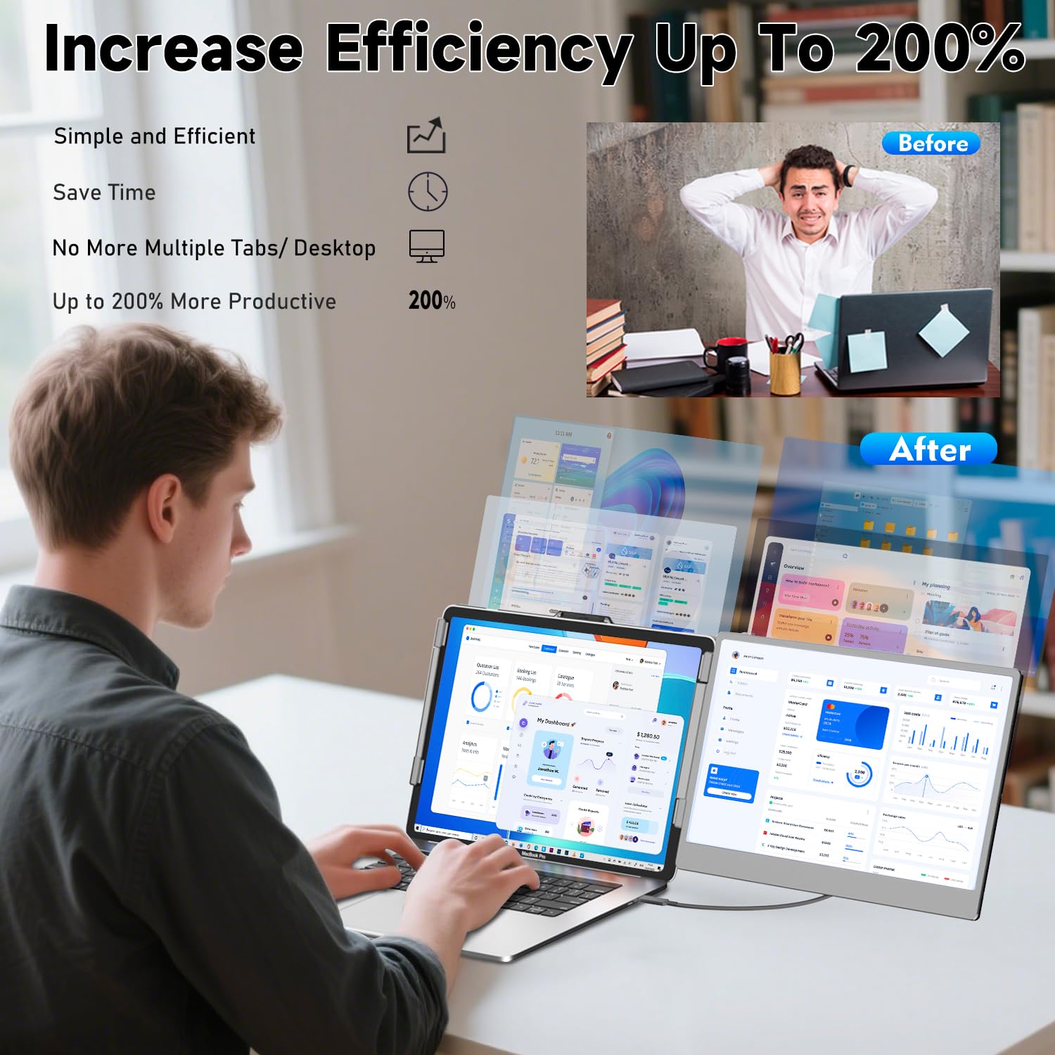 Kefeya Laptop Screen Extender 2K, 2160X1440 Qhd Laptop Monitor Extender Dual Screen, 14    Portable Monitor For Laptops 13-17''