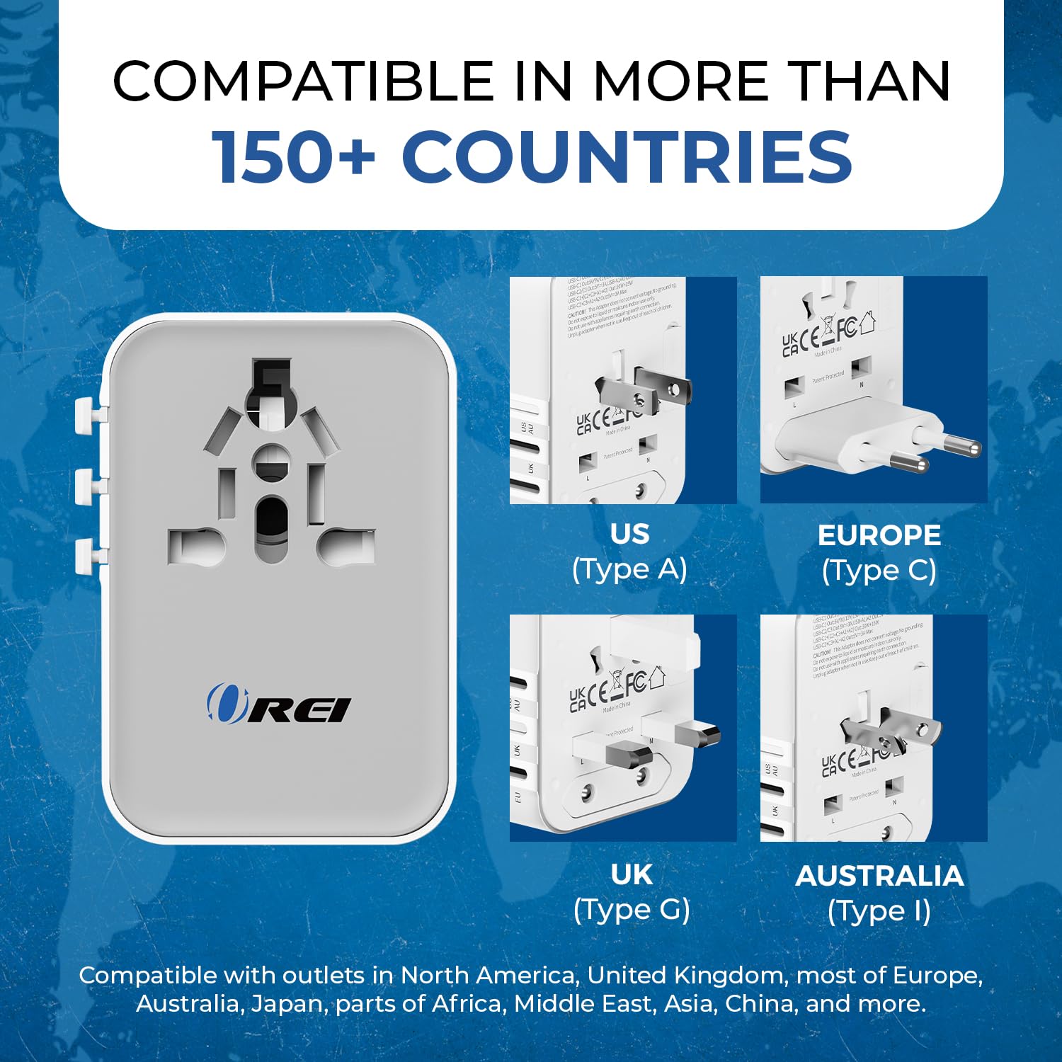 Orei 45Watt Universal Travel Adapter | 3X Usbc 2Xusb A   6 In 1 Universal Power Adapter | Universal Chargers For All Devices Com