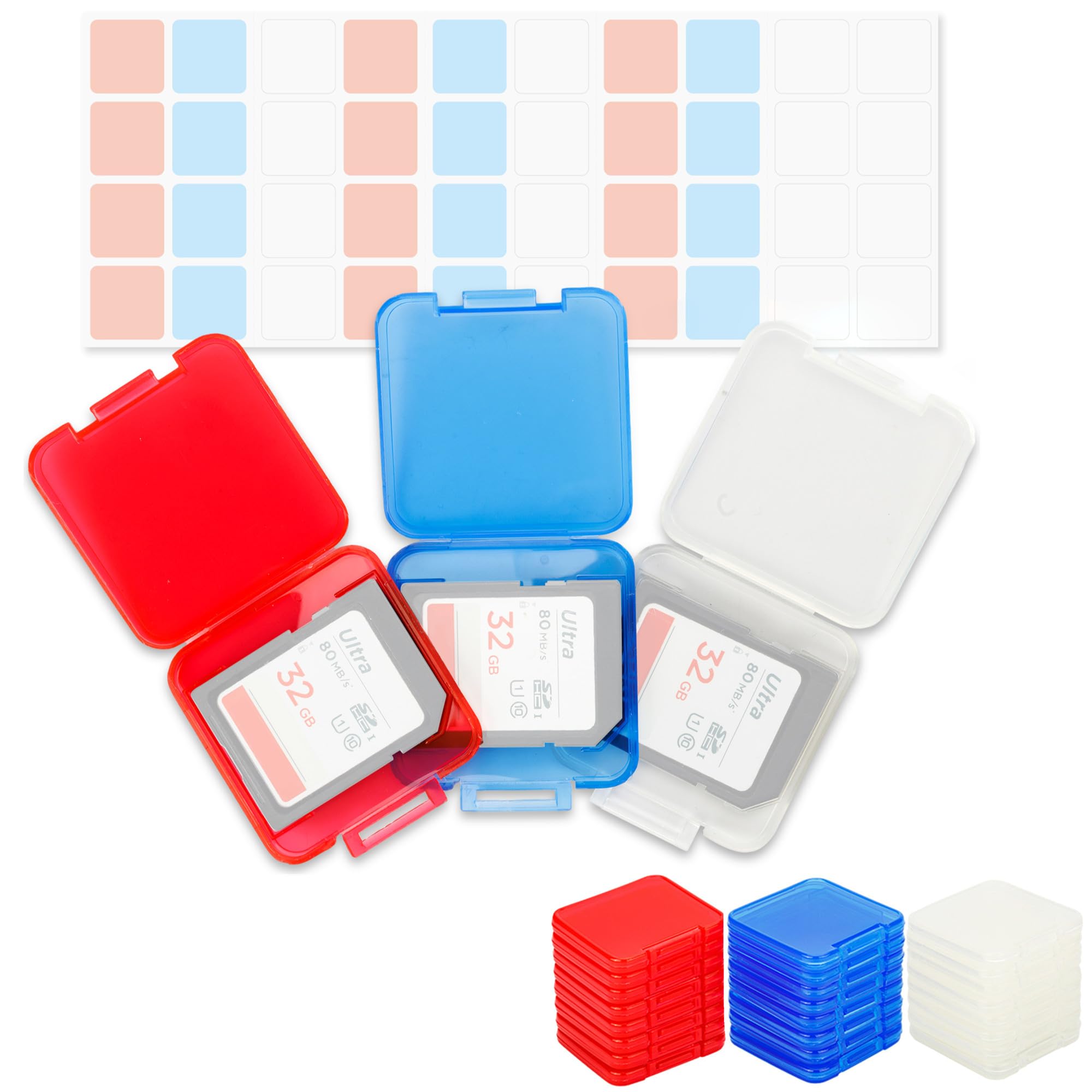 Kiorafoto 24 Pcs Multi Color Clear Plastic Sd Card Case Holder For 24 Sd Sdxc Sdhc Cards, Transparent Standard Memory Card Case 