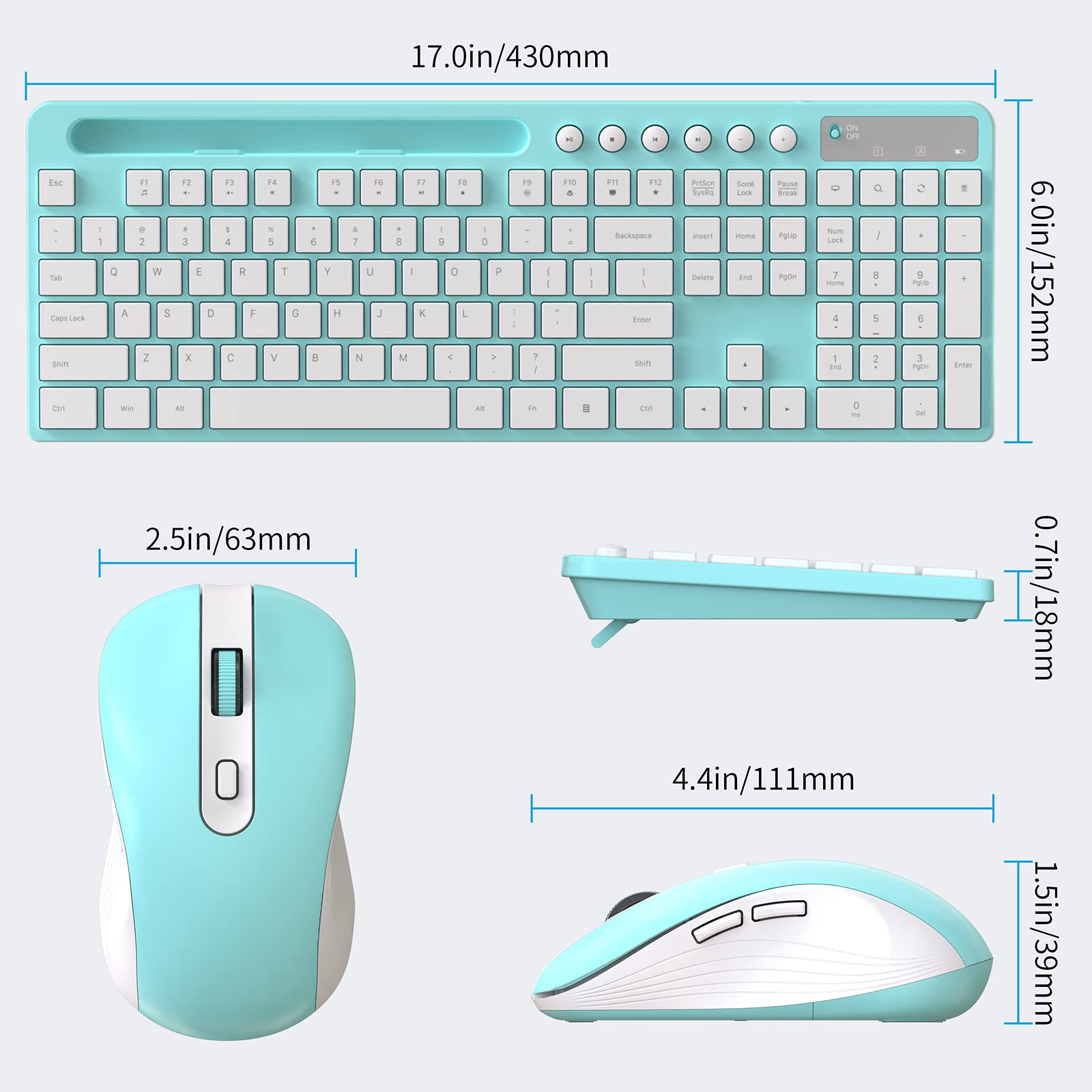 Wireless Keyboard And Mouse Combo, Marvo 2.4G Ergonomic Wireless Computer Keyboard With Phone Tablet Holder, Silent Mouse With 6 Button, Compatible With Macbook, Windows (Blue)