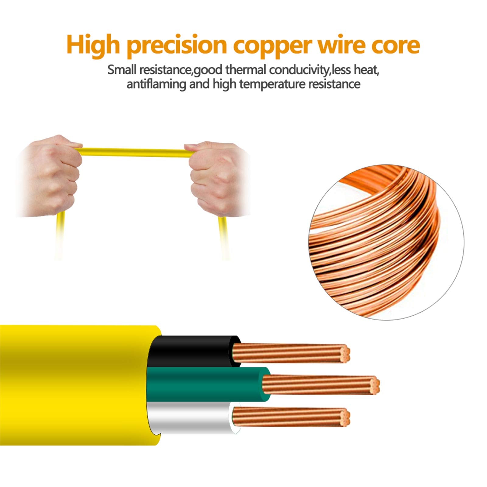 10 Ft 12/3 Extension Cord Heavy Duty Black 3 Outlet Indoor/Outdoor Sjtw Lighted 12 Gauge Grounded Power Cable ,12Awg 15 Amp, 187