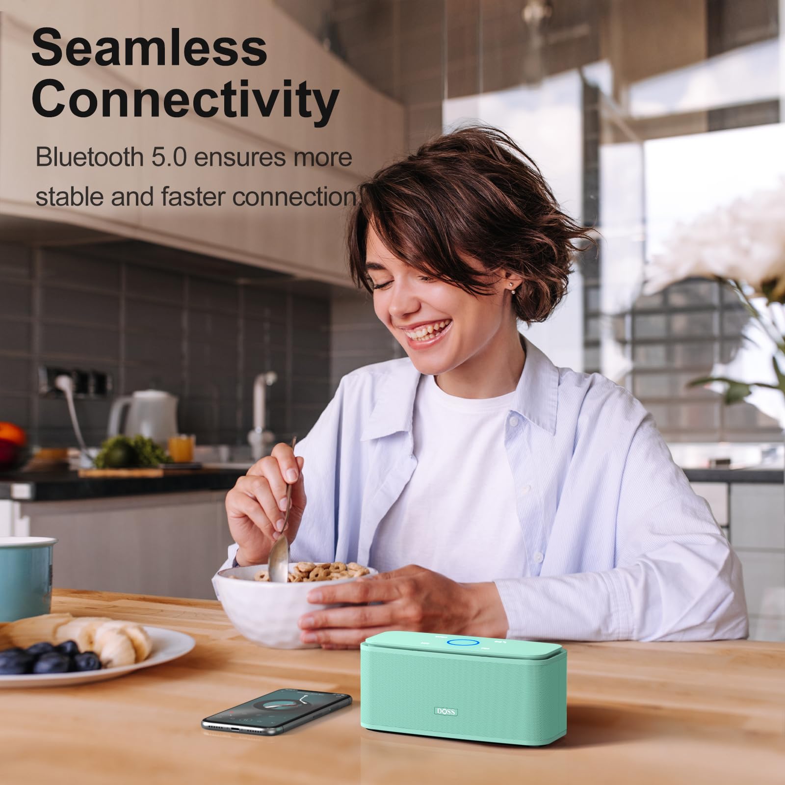 Doss Bluetooth Speaker, Soundbox Touch Portable Wireless Speaker With 12W Hd Sound And Bass, Ipx5 Water Resistant, 20H Playtime, Touch Control, Handsfree, Speaker For Home, Outdoor, Travel Green