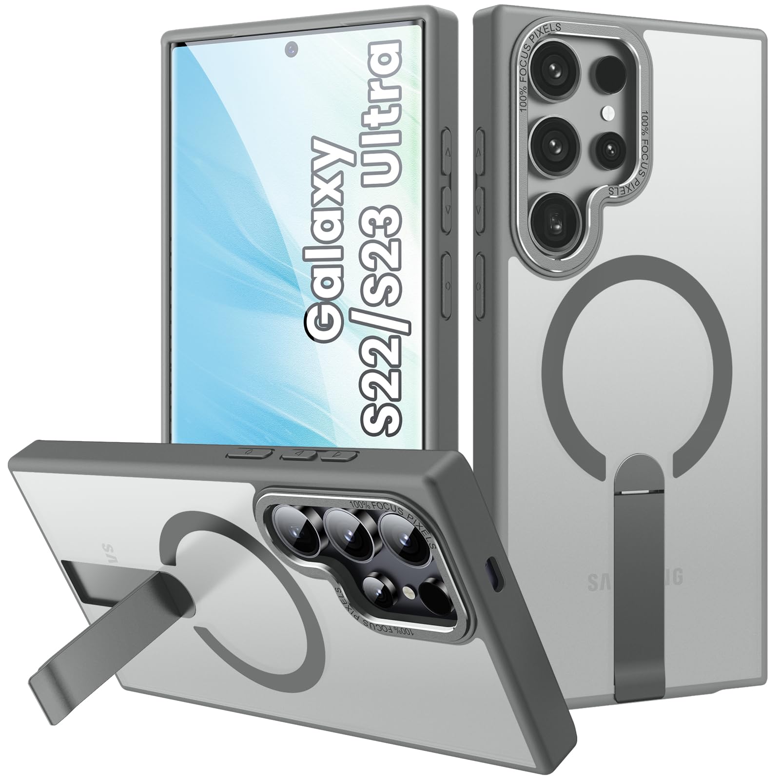Imuruktek for Samsung S22-Ultra Case/Samsung S23-Ultra Case, Strong Magnetic Compatible with MagSafe, Adjustable Kickstand, Matt