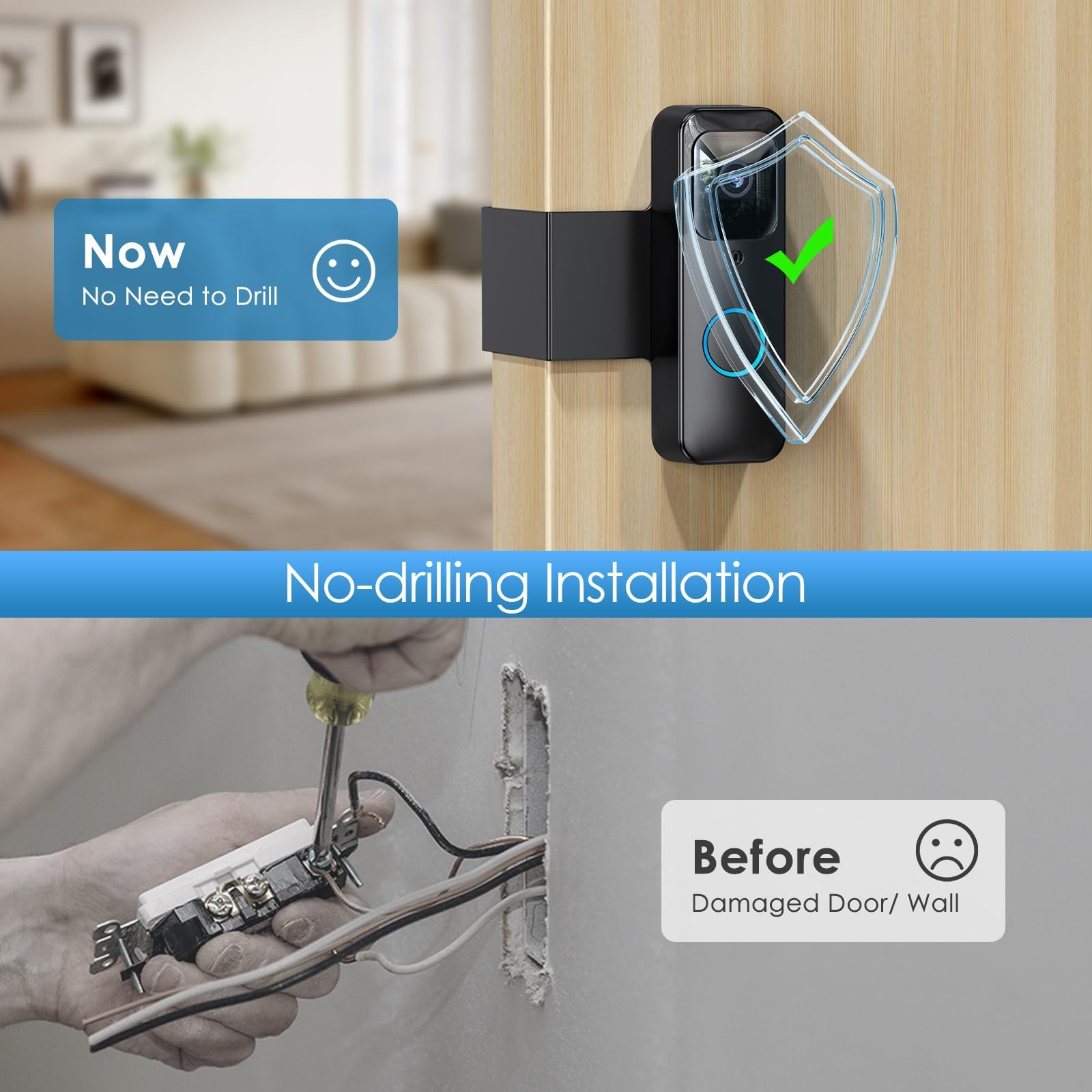 Blink Doorbell Mount, Nanw Full Metal Anti Theft Doorbell Camera Mount, No Drill And Not Block Motion Sensor Bracket, Blink Alum