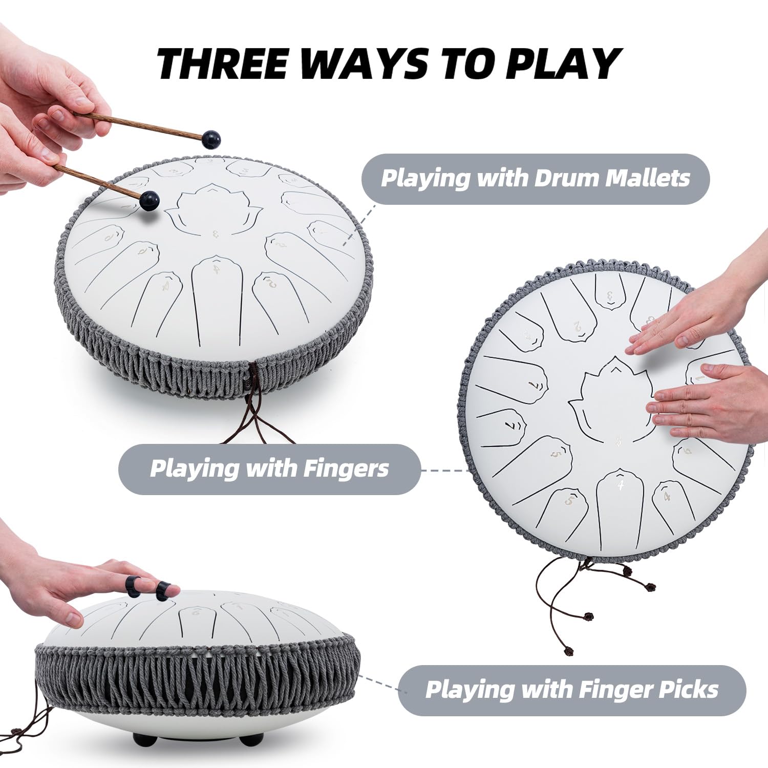 Steel Tongue Drum 13 Inch 15 Notes,Hand Drums With C Key Travel Bag Drumsticks Holder Finger Paddles And Music Book,Handpan Perc