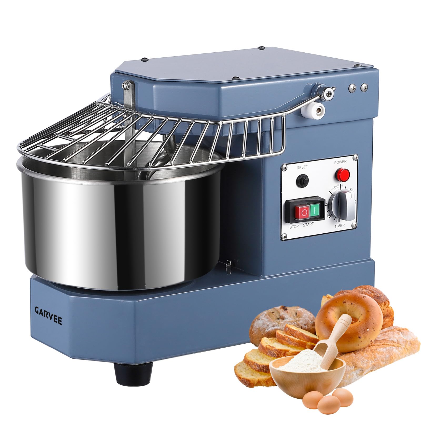 Garvee Commercial Dough Mixer 10.5 QT, 650W Dual Rotating Dough Kneading Machine with Food-Grade Stainless Steel Bowl, Security