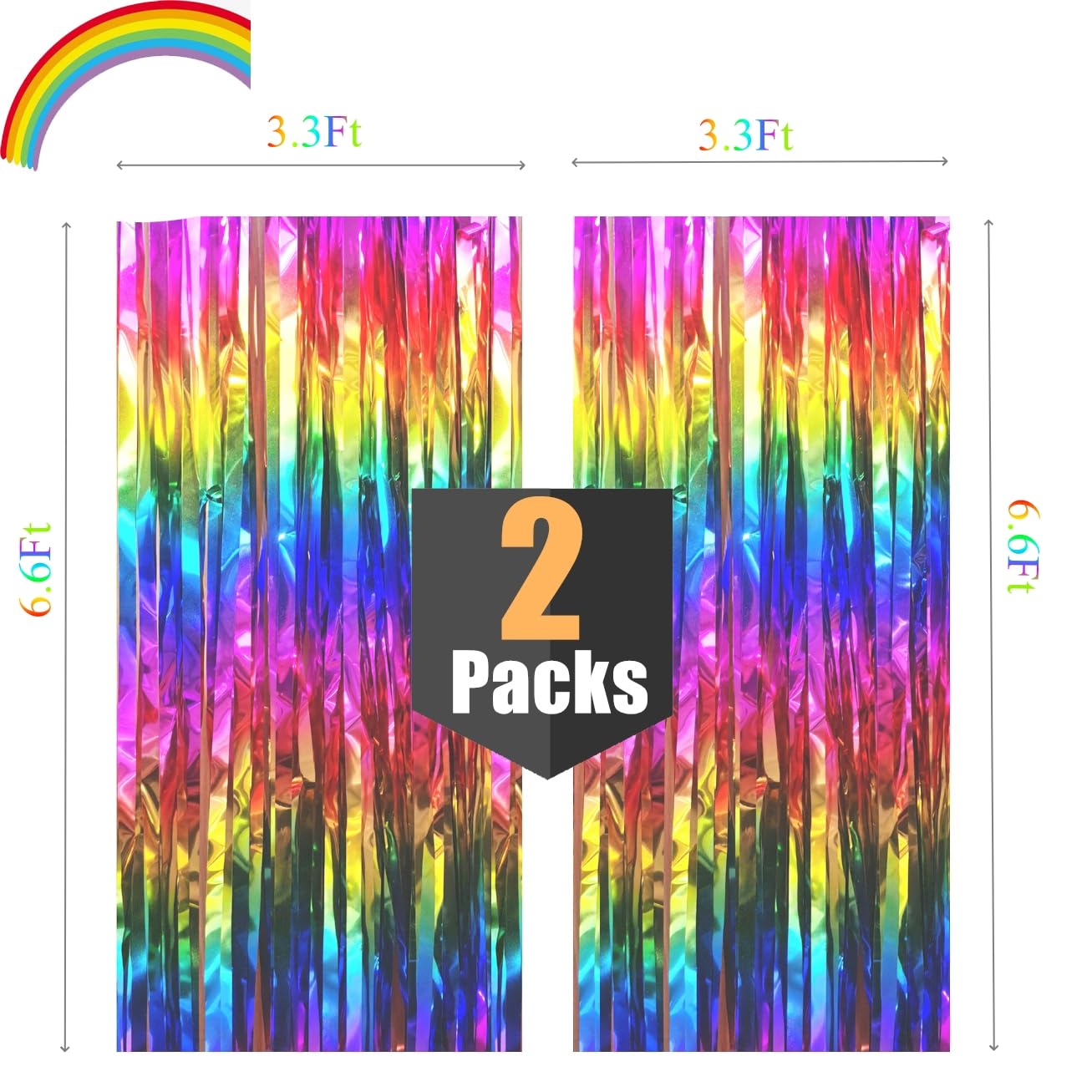 2 Packs Rainbow Party Decorations, Rainbow Foil Fringe Curtain Neon Backdrop Metallic Tinsel Photo Booth Props For Birthday Gay