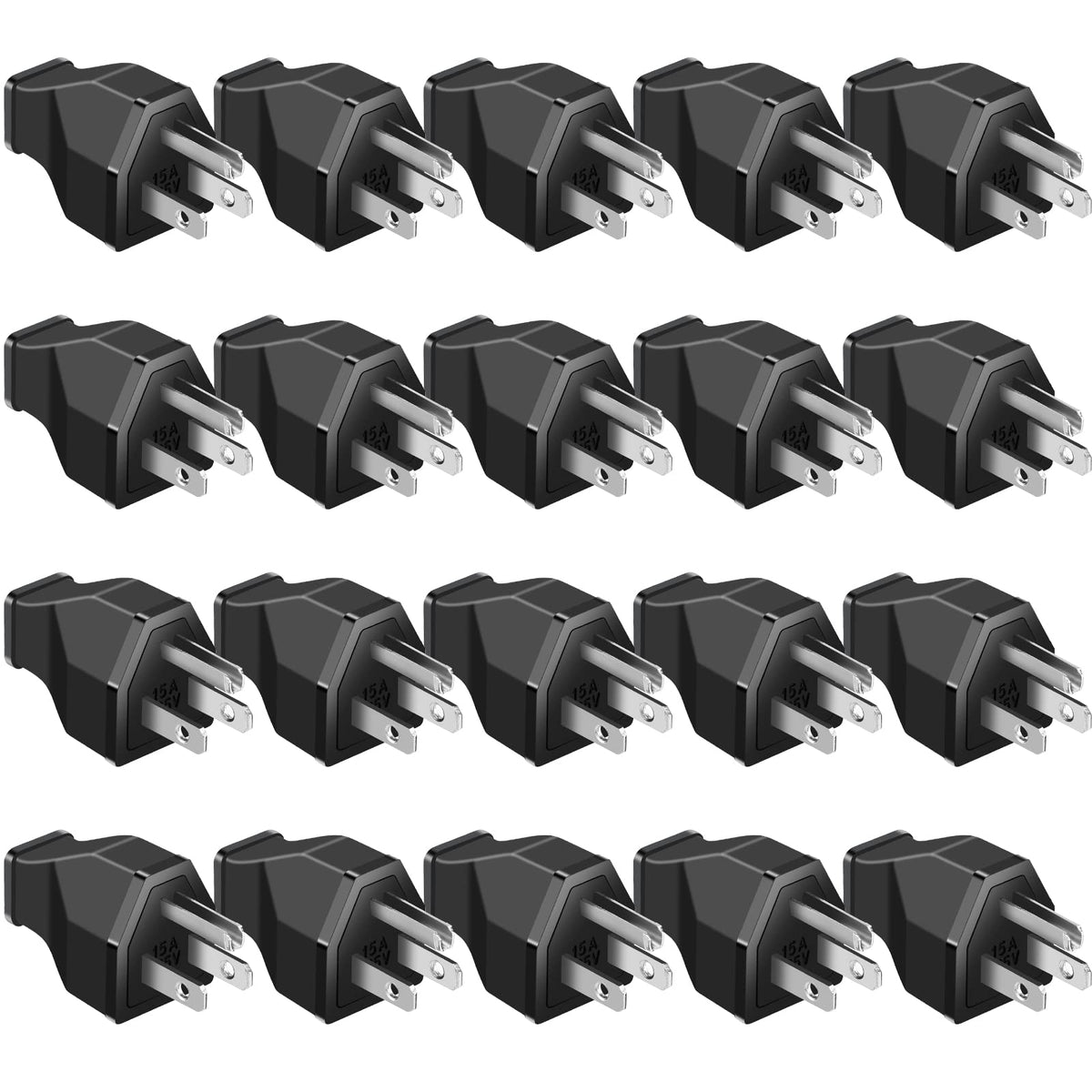 20 Pcs Extension Cord Plug Replacement Extension Cord Ends 125V 15A 2 Pole 3 Wire Male Plug And Female Connector Straight Plug R