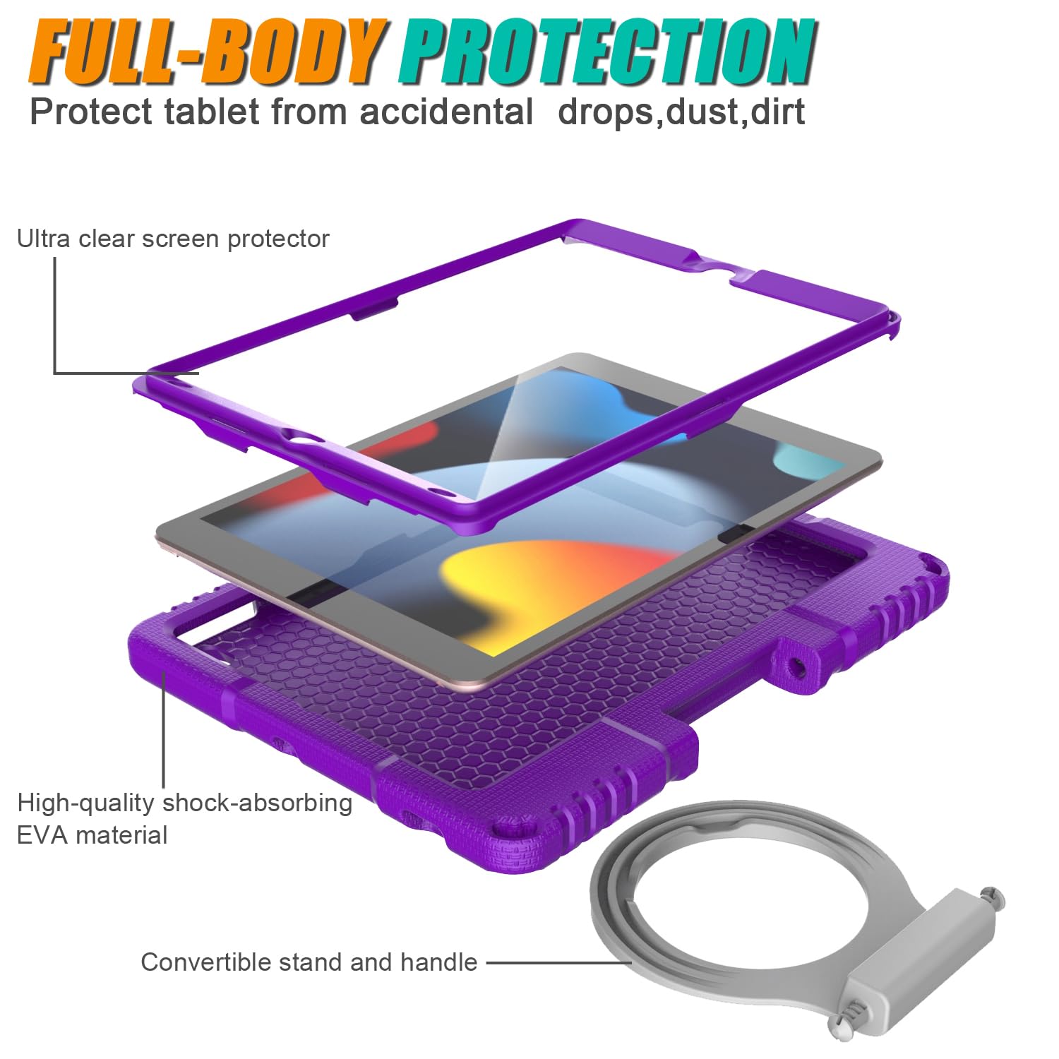 Dicekoo Kids Case For Ipad 9Th/8Th/7Th Generation 10.2 Inch 2021/2020/2019 Release, With Built In Screen Protector Shockproof Ha