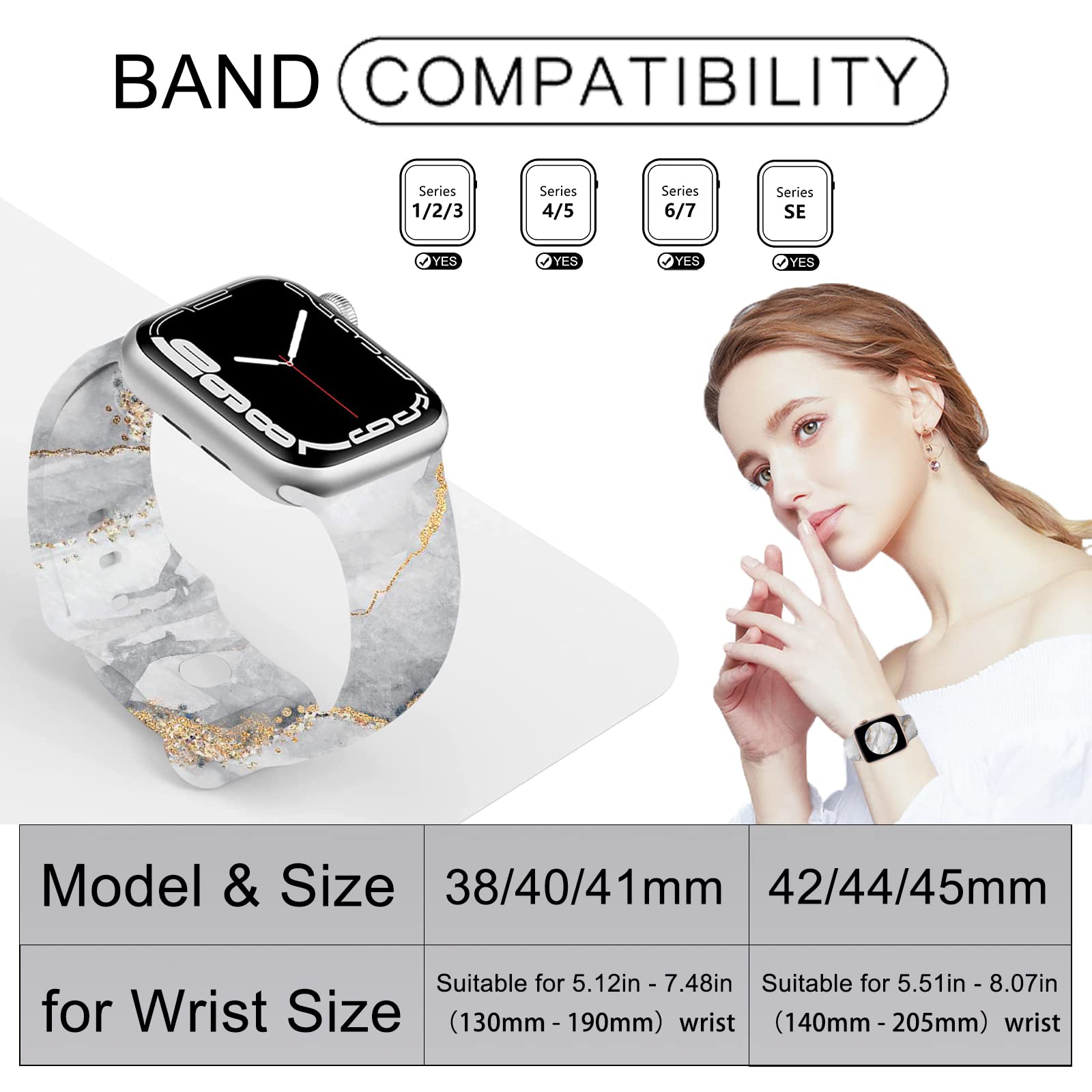 Sqweey Watch Band Compatible With Apple Watch Bands 38Mm 40Mm 41Mm Women Men, White Gold Marble Pattern Silicone Strap Replaceme