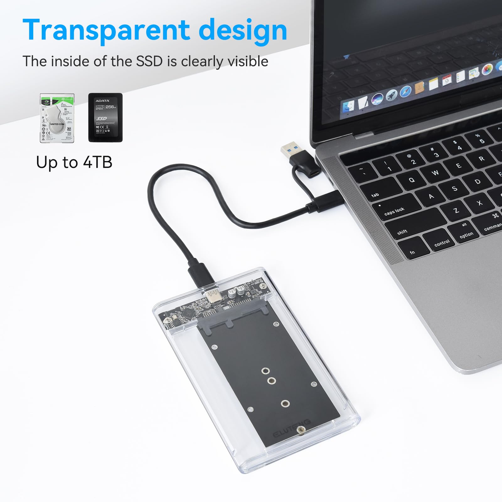 Eluteng 2.5'' Hard Drive Enclosure 5Gbps Usb 3.0 To Sata External Hard Drive Enclosure Tool Free Hard Drive Case For 7Mm 9.5Mm H