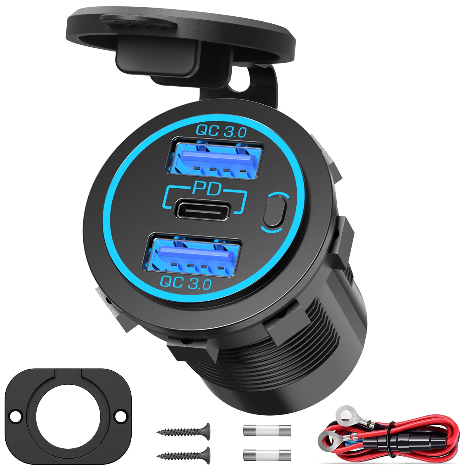 Car 12V Usb Outlet Charger: Qidoe 66W Multi Usb Power Socket Charger 12V Motorcycle Outlet Dual Qc3.0 Port And Pd 30W Usb C With