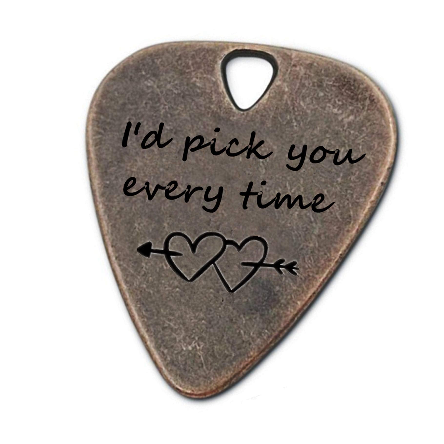 Juppe Guitar Picks, I'D Pick You Every Time Bronze Guitar Pick With Leather Case, Music Birthday Gifts For Couples (Bronze  I'D 