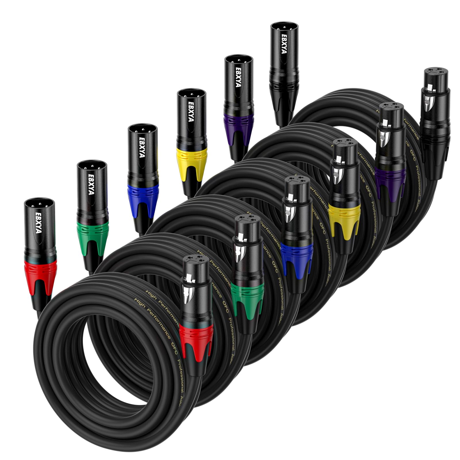 EBXYA XLR Cables, 10 Feet 6-Pack XLR Male to Female Microphone Cable, 3-Pin Balanced Speaker Cable, Multi-Colored Mic Cord for M