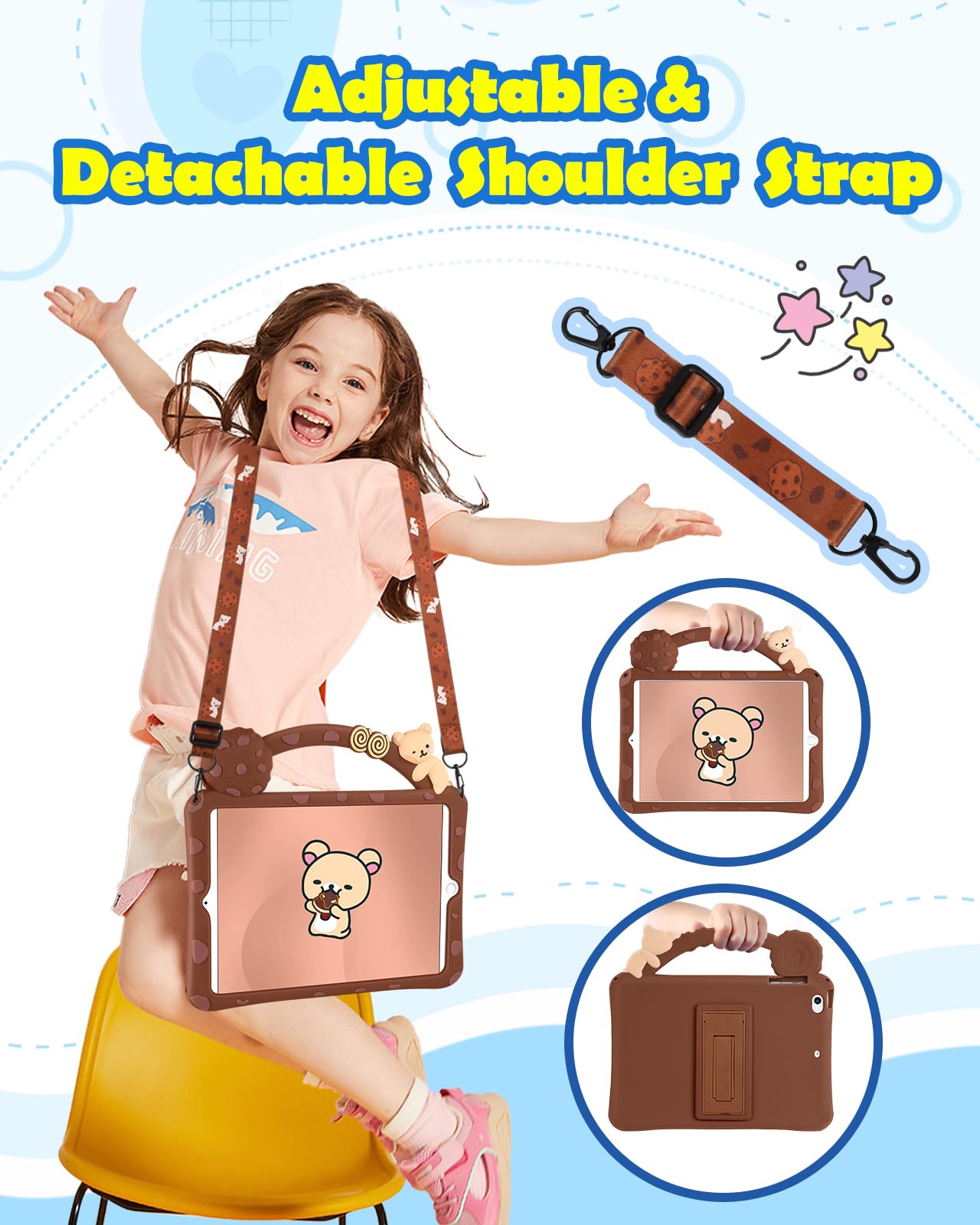 Wazzasoft For Ipad Mini 1/2/3 Case 7.9 Inch Girls Boys Cute Kawaii Cover 3D Cartoon Girly Women Bear Soft Silicone With Rotating