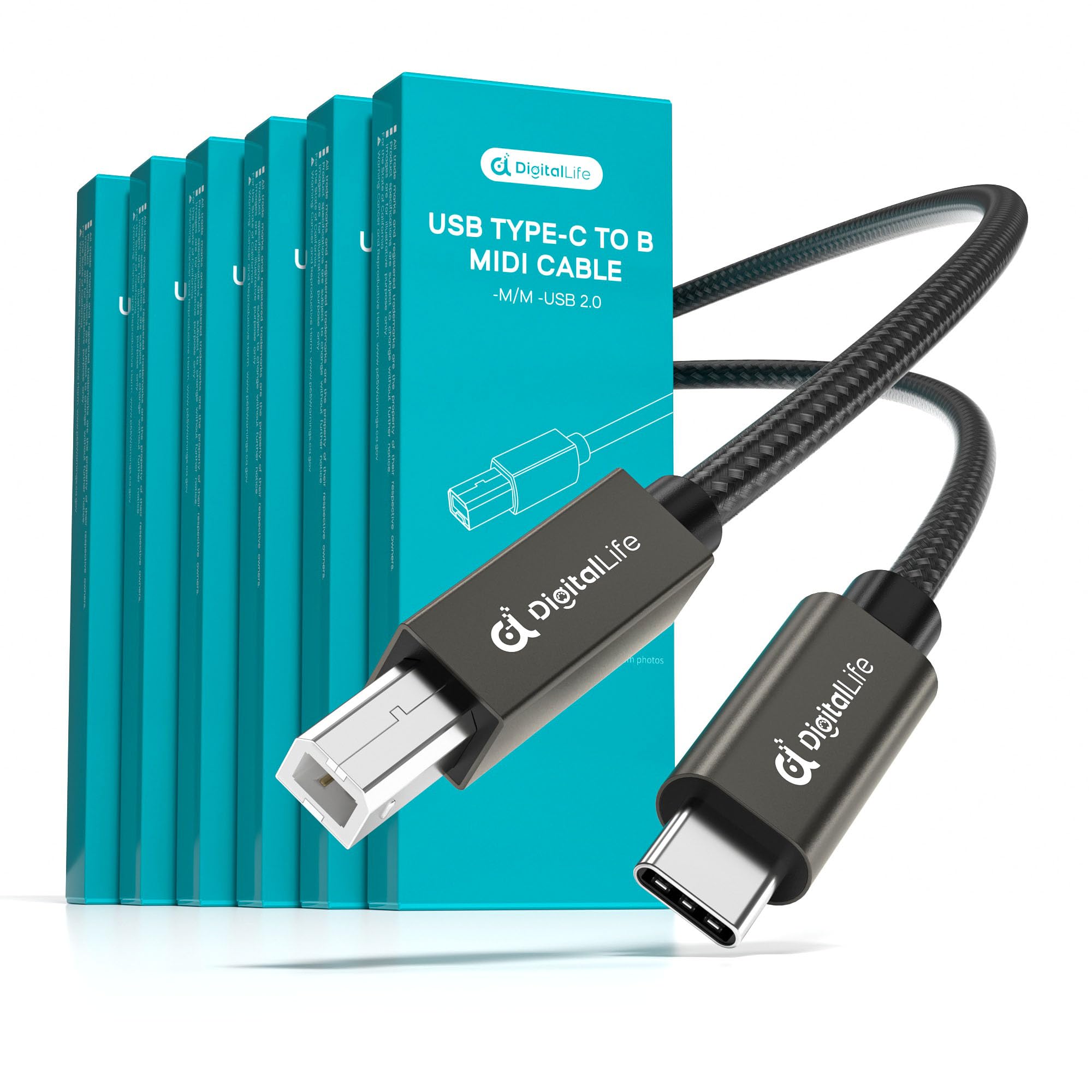 DigitalLife FlexMIDI Vortex Series | USB-C to USB-B MIDI Cable for MIDI Keyboards, Controllers & Interfaces, Nylon-Braided with 