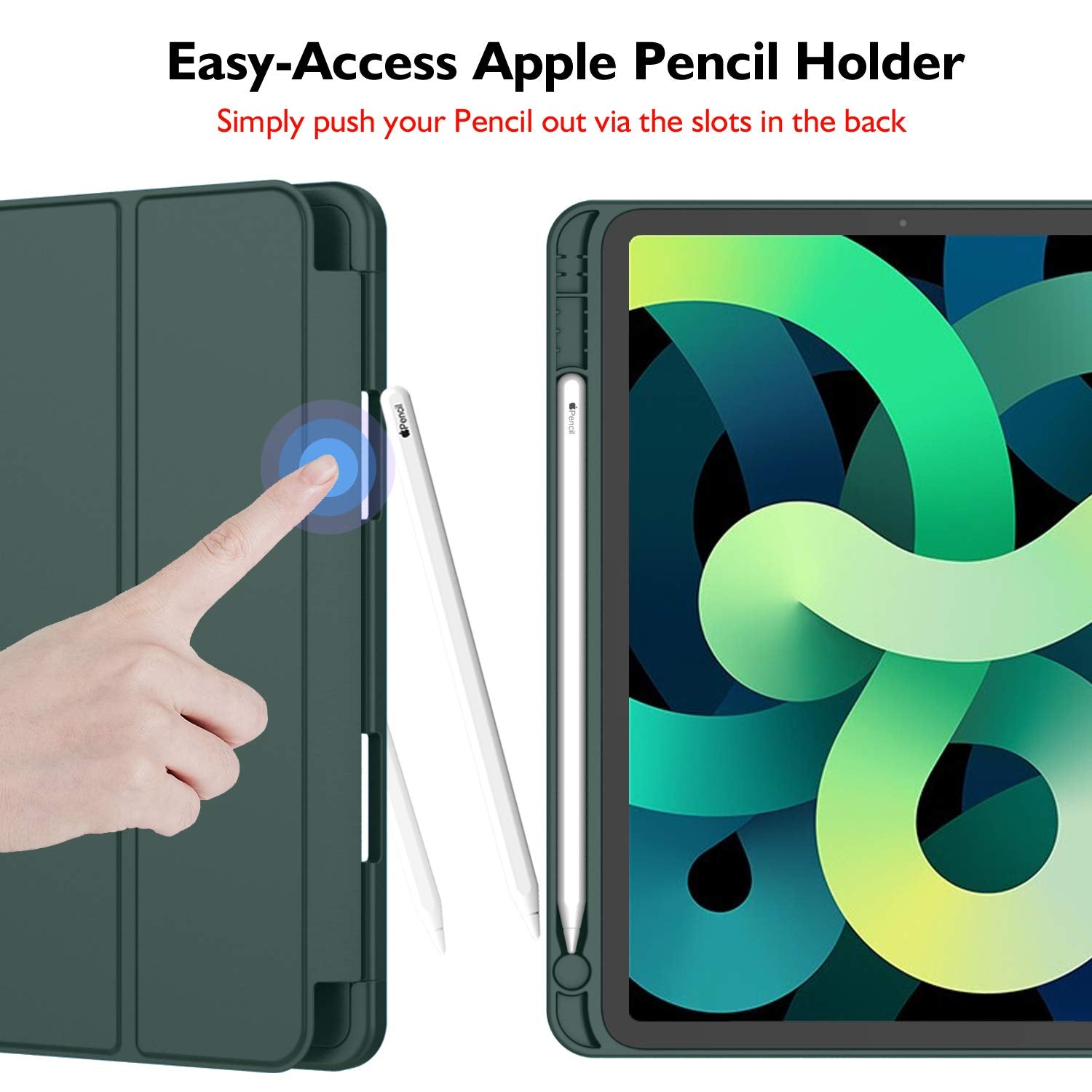 Imieet Ipad Air 11 Inch Case 2024 (6Th Generation), Ipad Air 5Th Generation Case 2022/4Th Generation Case 2020 10.9 Inch With Pencil Holder, Trifold Stand Smart Case (Midnight Green)