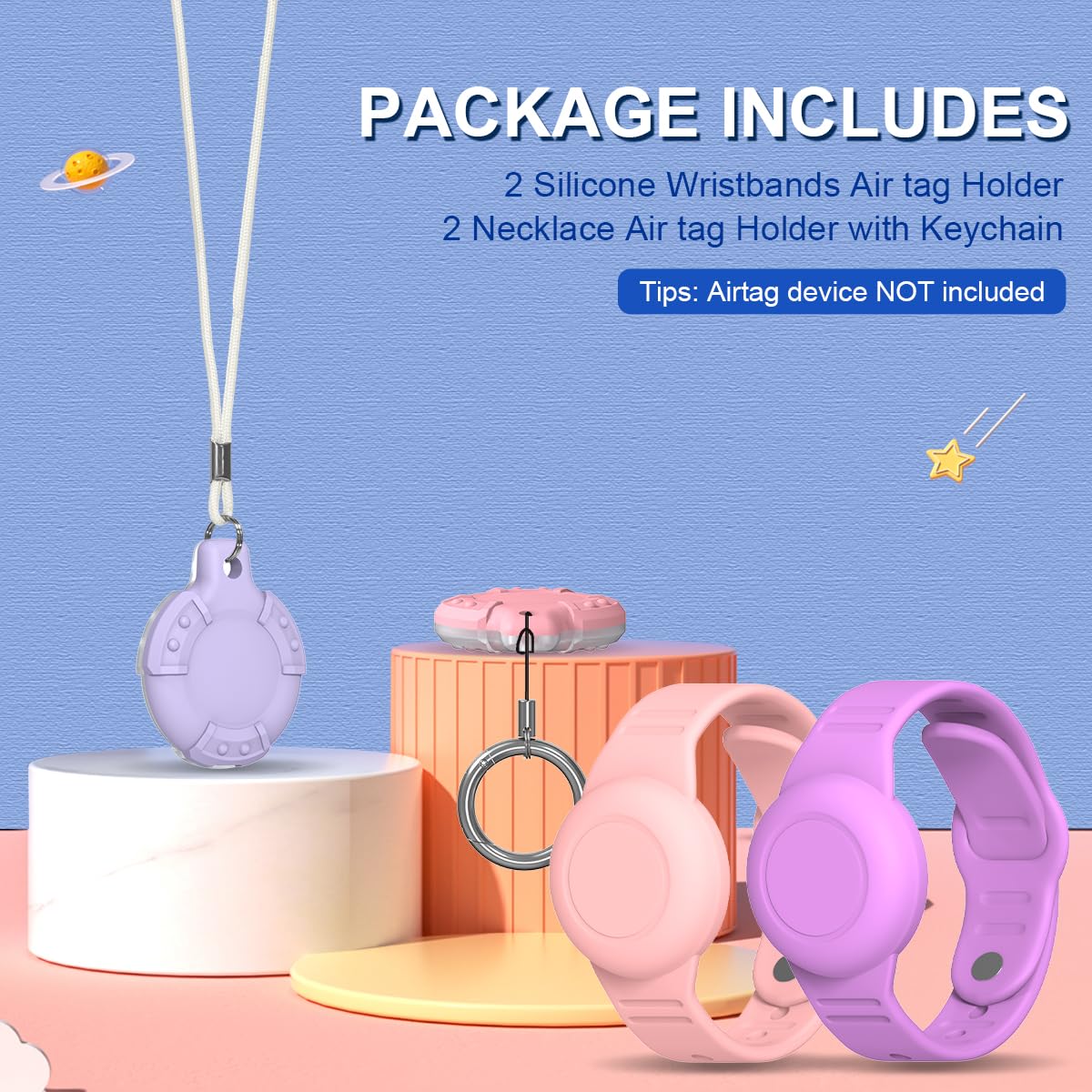 [4 Pack] Waterproof Air Tag Bracelet & Air Tag Necklace For Kids, Silicone Air Tag Hidden Wristband Kids Air Tag Holder Compatib
