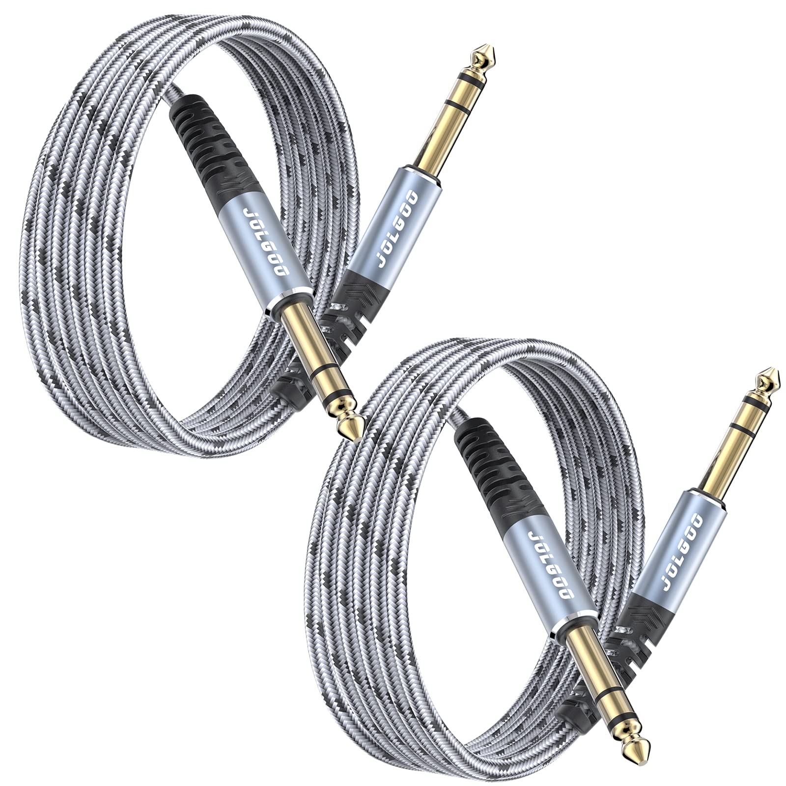 Jolgoo 1/4 Inch Trs Instrument Cable 6.6Ft 2 Pack, 1/4 Guitar Cable, 6.35 Balanced Interconnect Line For Electric Guitar, Bass,