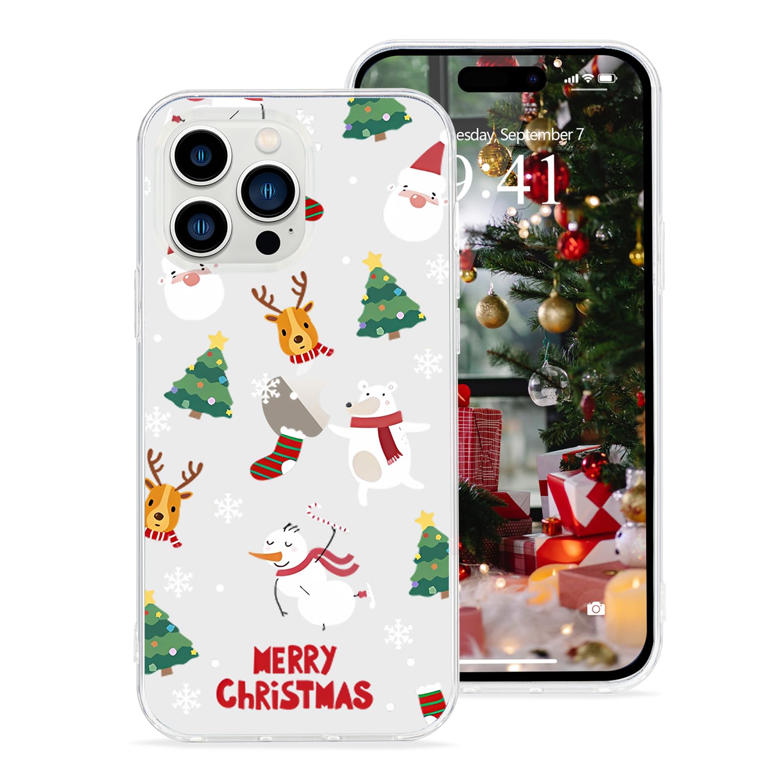 Pepmune Compatible With Iphone 13 Pro Case Cute Christmas Design Camera Protection Shockproof Soft Tpu Clear Xmas Back Bumper Co