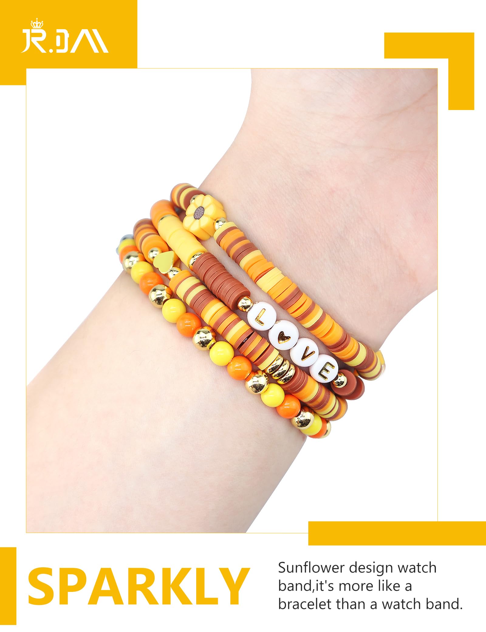 Jr.Dm Beaded Bracelet Compatible With Apple Watch 44Mm 42Mm 45Mm 46Mm For Women, Yellow Cute Sunflower Fall Design Handmade Stre