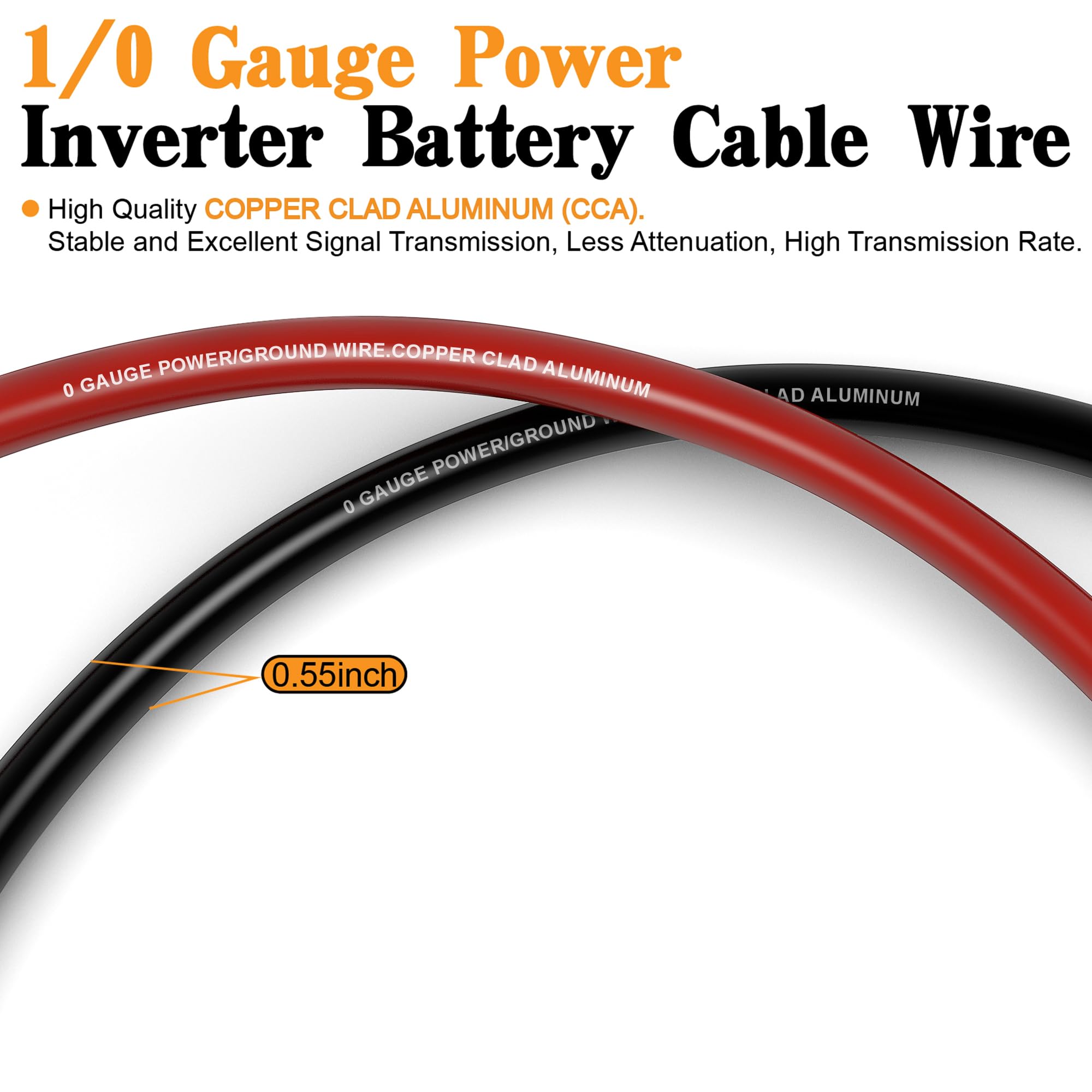 Taukealugs 1/0 Gauge Wire Copper Clad Aluminum Cca 40Ft Black/Red With 0Ga Lugs,250A Anl Fuse Holder And Heat Shrink Tube   Batt