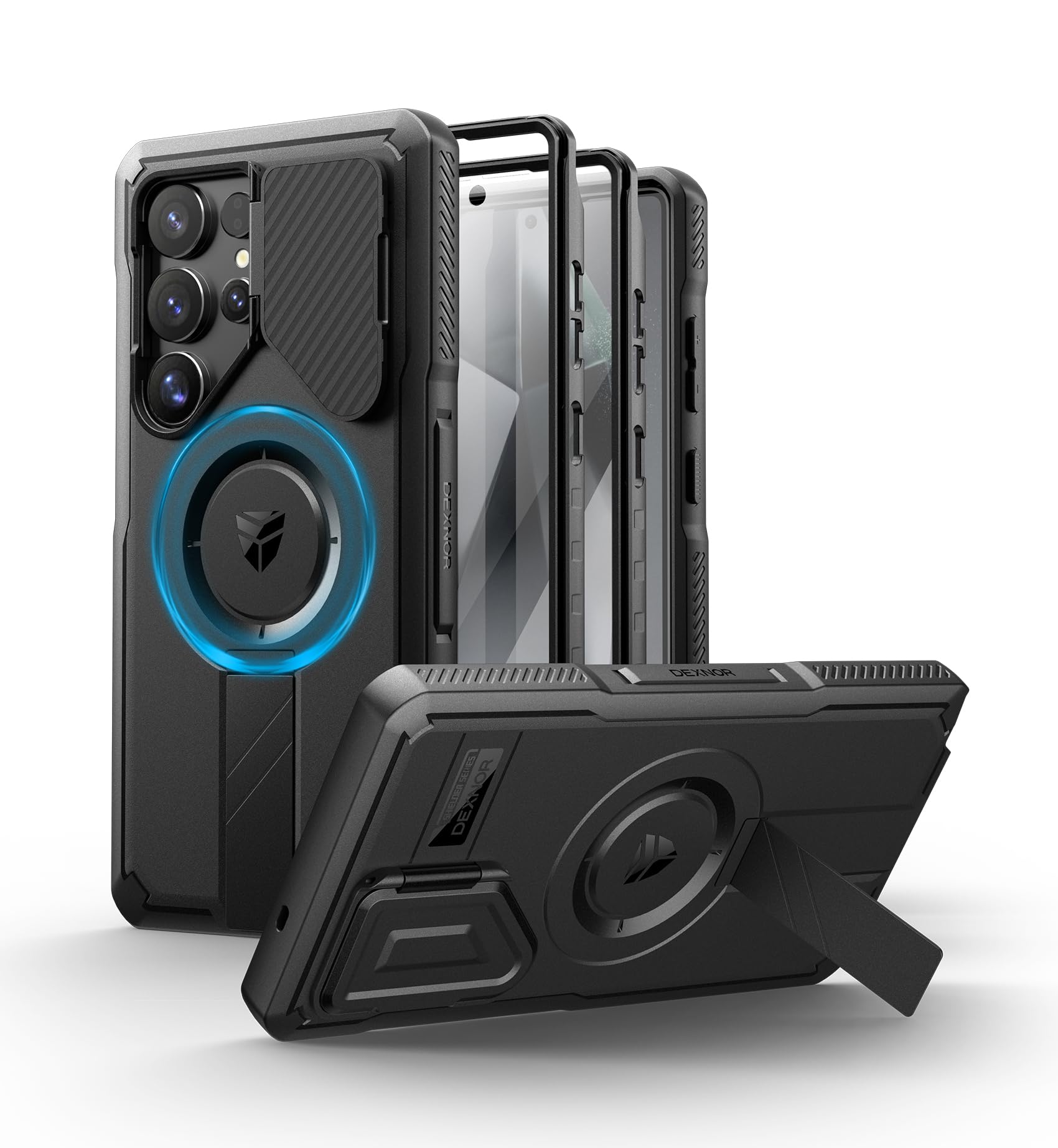 Dexnor for Samsung Galaxy S25 Ultra Case with Camera Cover & Adjustable Kickstand & Built-in Screen Protector, Magnetic Rugged S