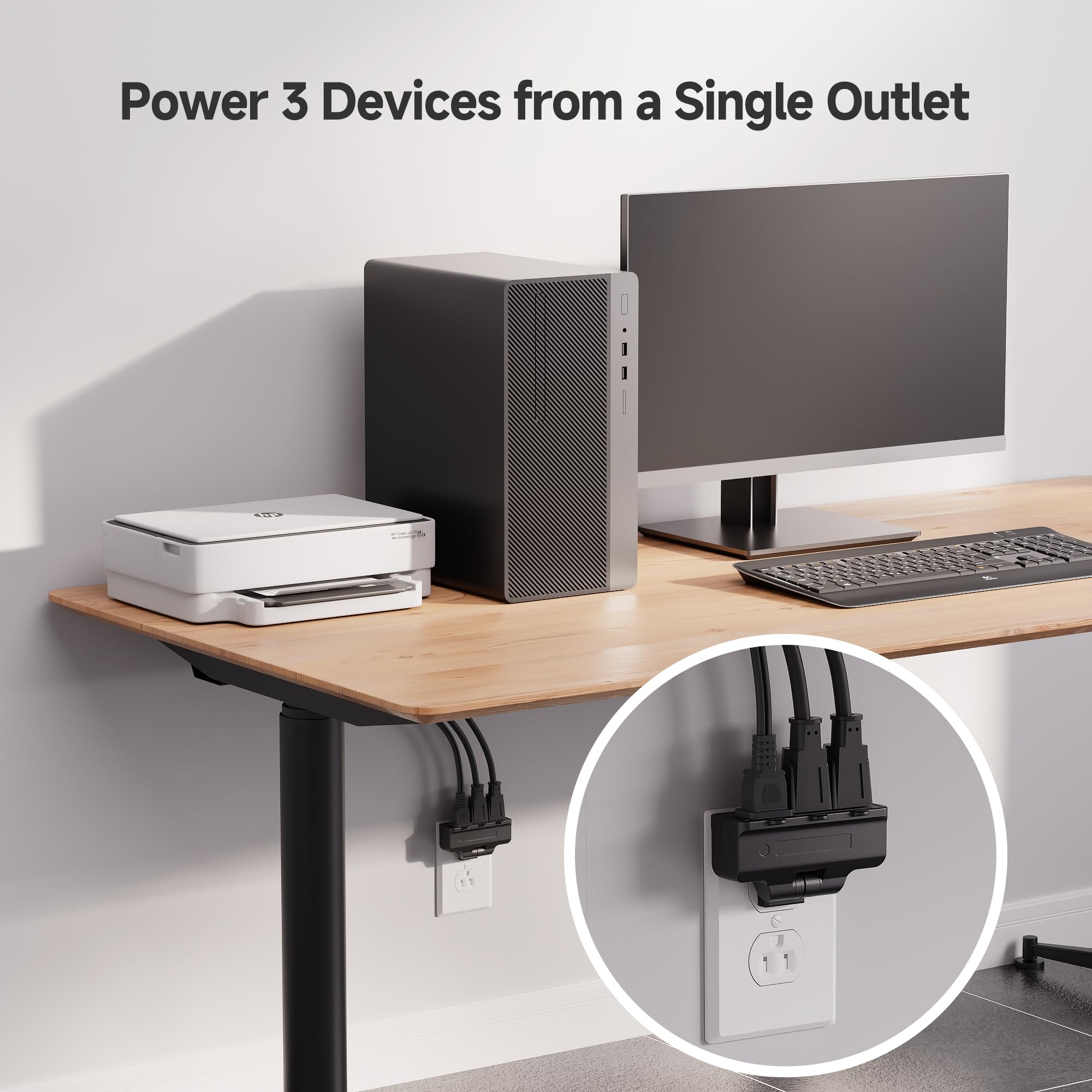 [Ul Listed] Cable Matters 2 Pack 3 Outlet Grounded 180 Degree Swivel Wall Tap, 3 Plug Wall Adapter, Multi Plug Outlets, Black