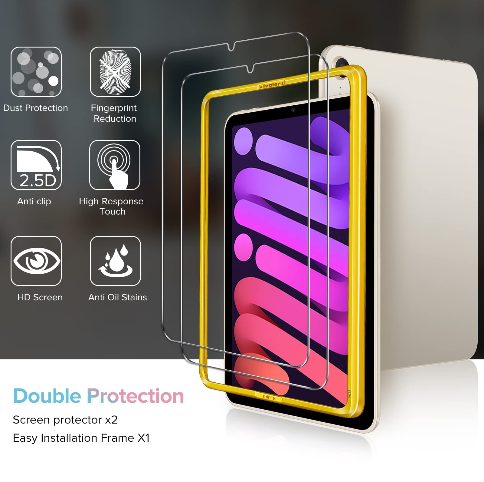 Ivoler 2 Pack Tempered Glass For Ipad Mini 7 8.3' 2024 (A17 Pro)/Ipad Mini 6 8.3' 2021 With [Alignment Frame] Screen Protector, Compatible With Face Id&Apple Pencil For Ipad Mini 6Th/7Th Generation