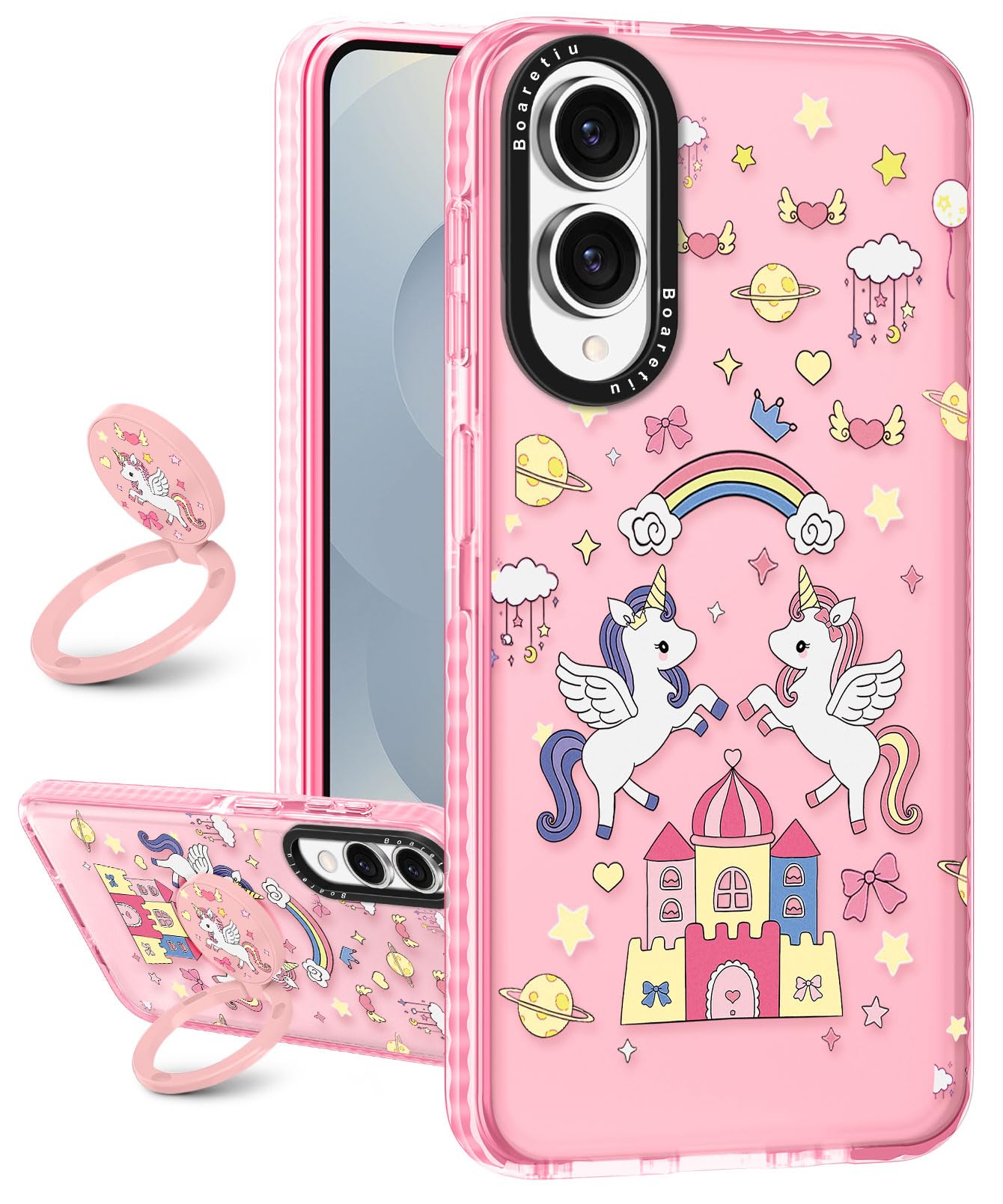 Boaretiu for Samsung Galaxy S25 Edge Case - with Stand Cute Kawaii Fashion 360 Rotate Ring Holder Kickstand Horse for Women Girl