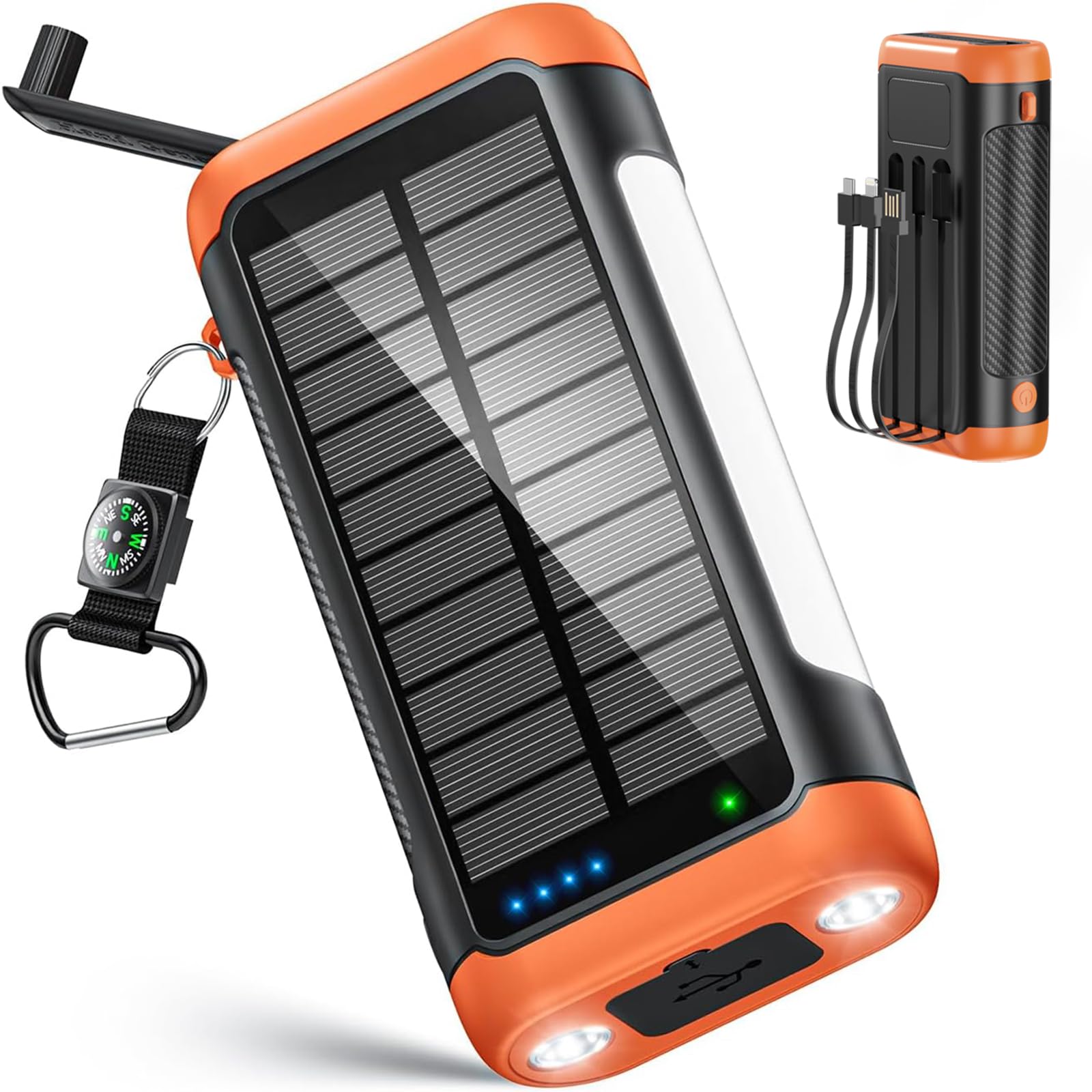 DJKK Solar Power Bank Portable Charger:66800mAh Built in Hand Crank and 3 Cables 22.5W Fast Charging Phone External Battery Pack
