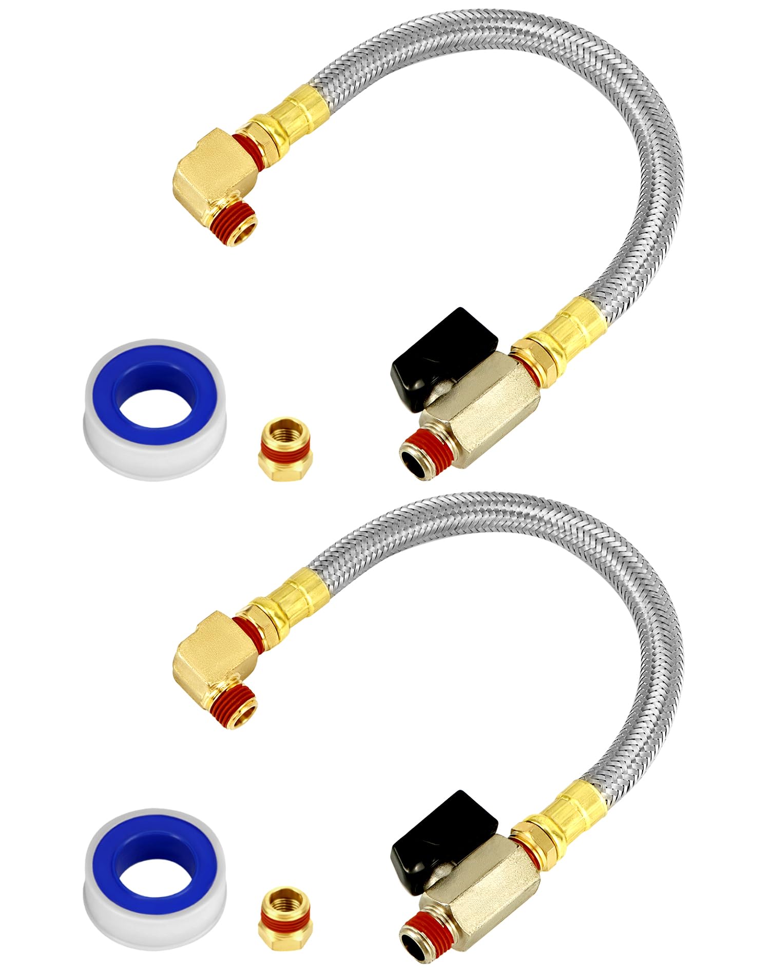 Qwork 2 Pack Extended Tank Drain Valve Assembly Kit For Air Compressor, Including 10 Inches Air Compressor Tank Drain Hose 1/4 I