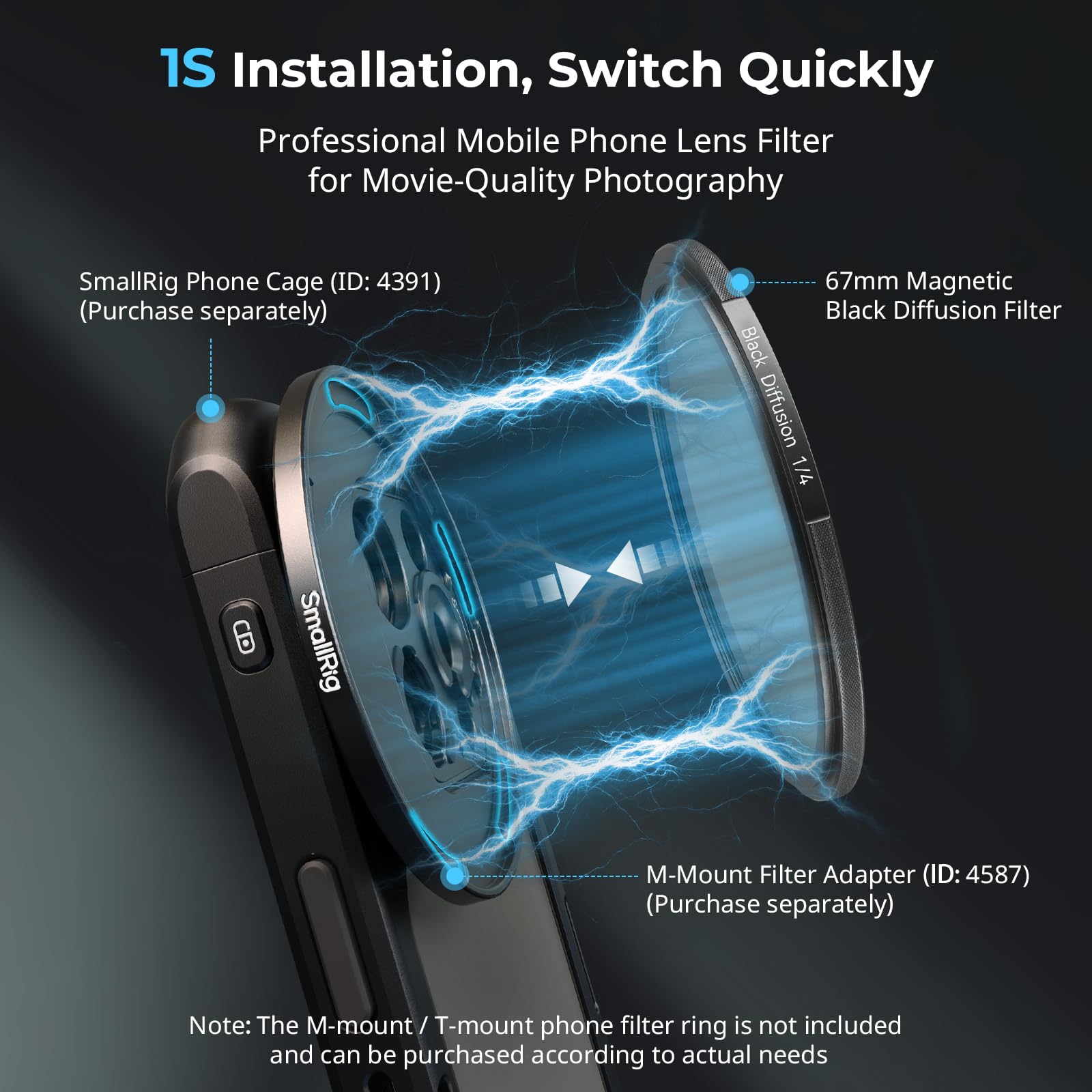 Smallrig 67Mm Magnetic Black Diffusion 1/4 Filter Mist Filter + 67Mm Threaded Filter Ring, Hd Optical Glass 28 Layers Multi Nano