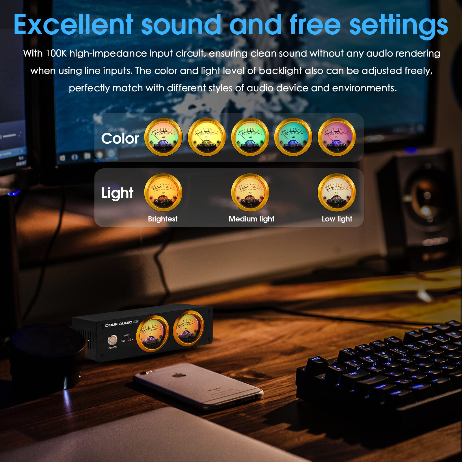 Douk Audio Vu22 Dual Analog Vu Meter Display Db Panel Mic+Line Sound Level Meter (Black)