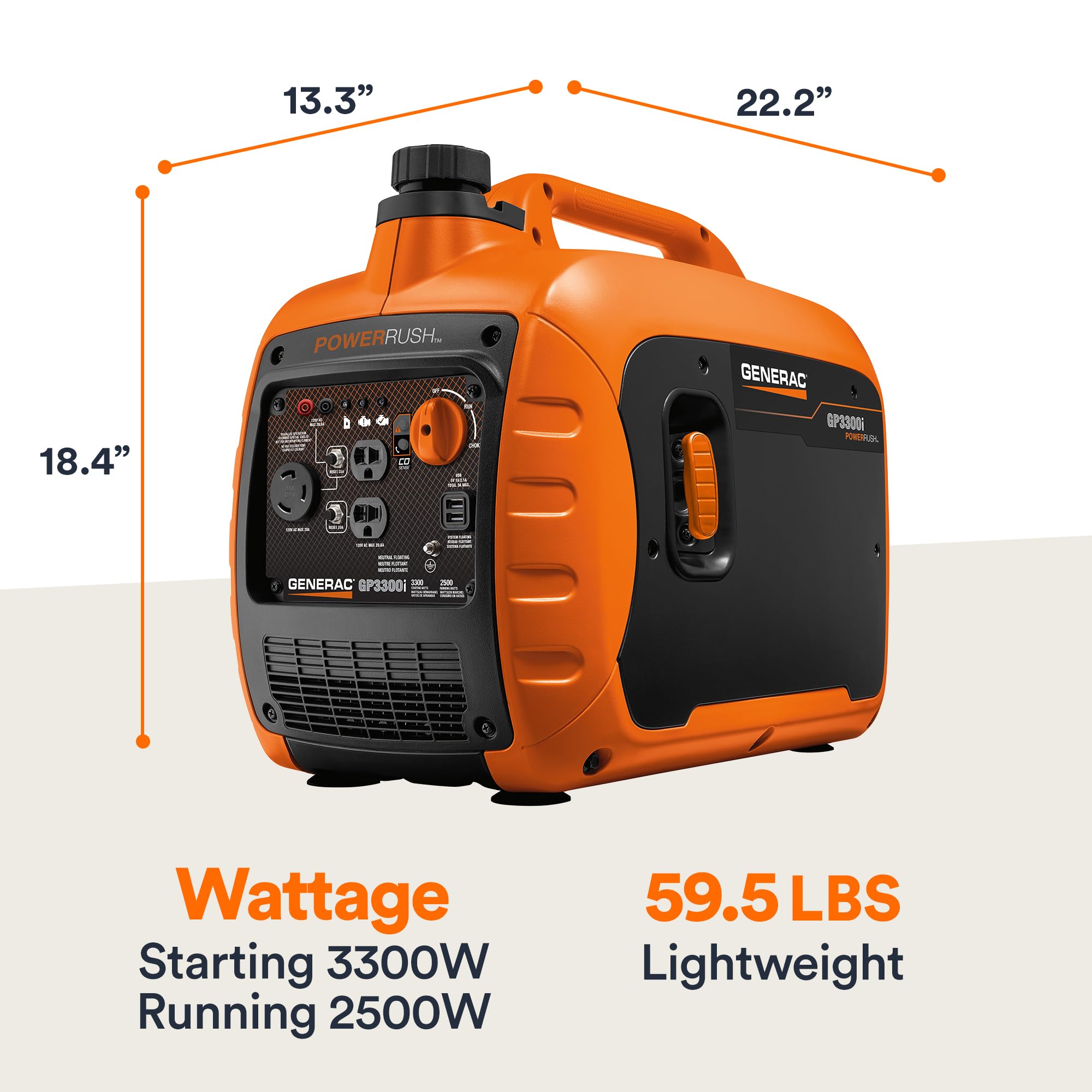 Generac 7153 Gp3300I 3,300 Watt Gas Powered Portable Inverter Generator   Lightweight Design   Usb Ports For Mobile Device Charg