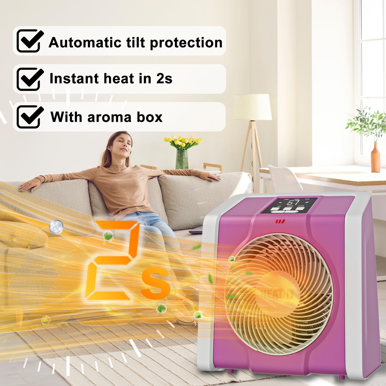 Heatit Space Heater For Indoor, Digital Display With Thermostat, 1 12H Timer, Fan Mode,1500W/750W, Electric Space Heater For Off